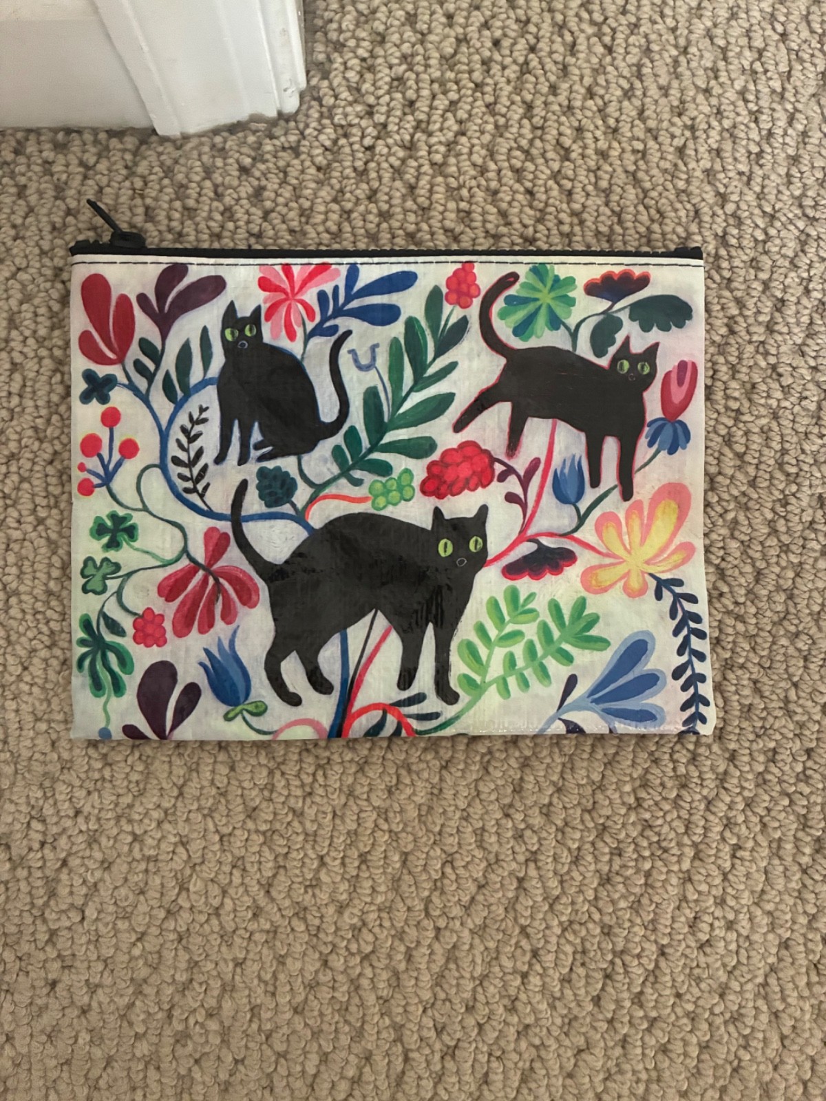 cat pattern pouch with zipper black cat florals small clutch bag