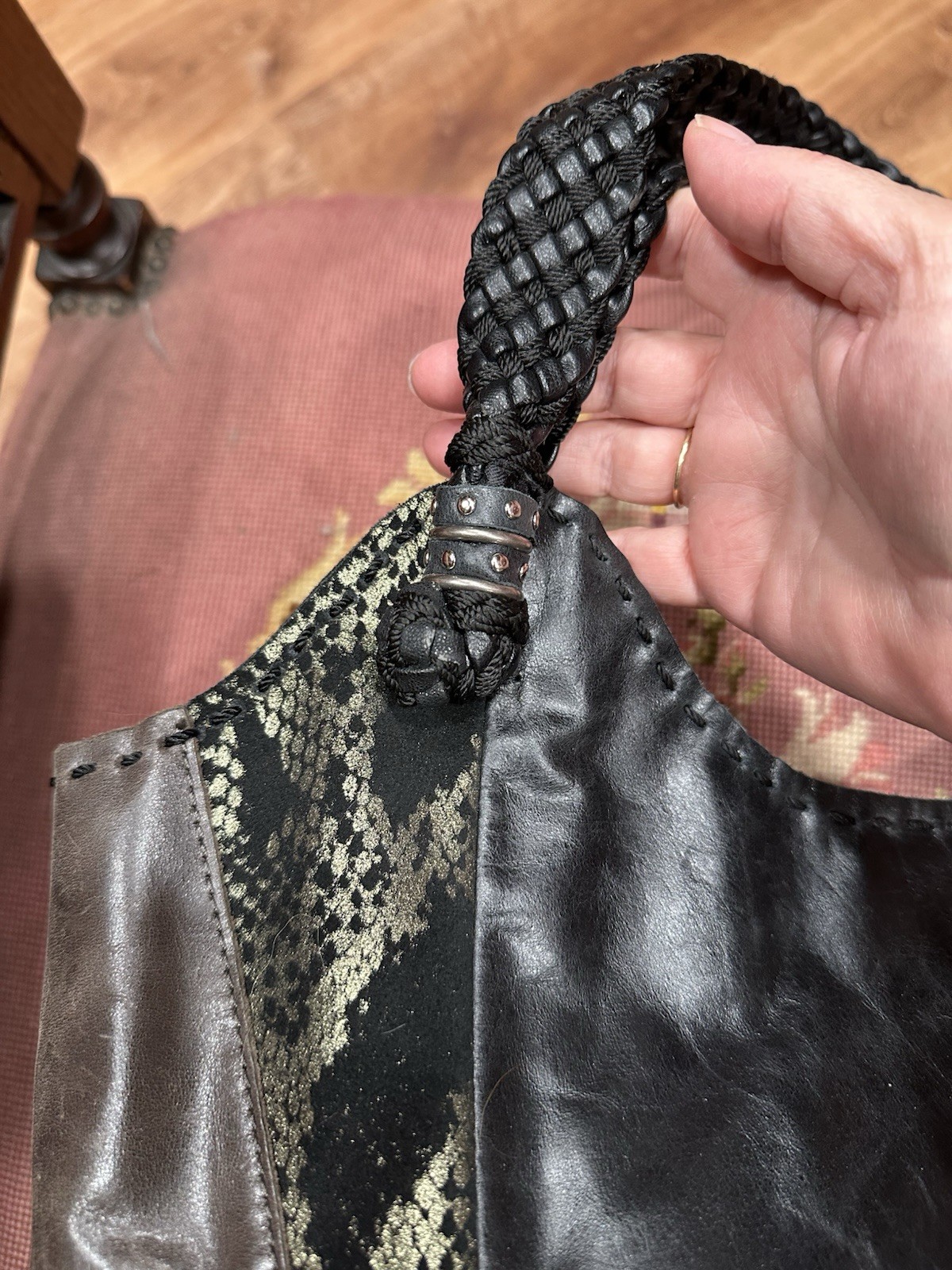 The Sak Indio Hobo Shoulder Bag Black Leather Braided Strap Shoulder NWT 119.00