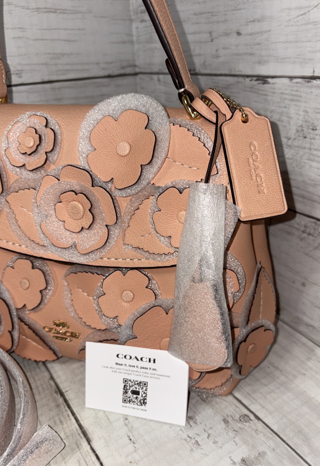 COACH CDY44 Emory 3Way Convertible Top Handle Bag Floral Appliqué Light Pink NWT