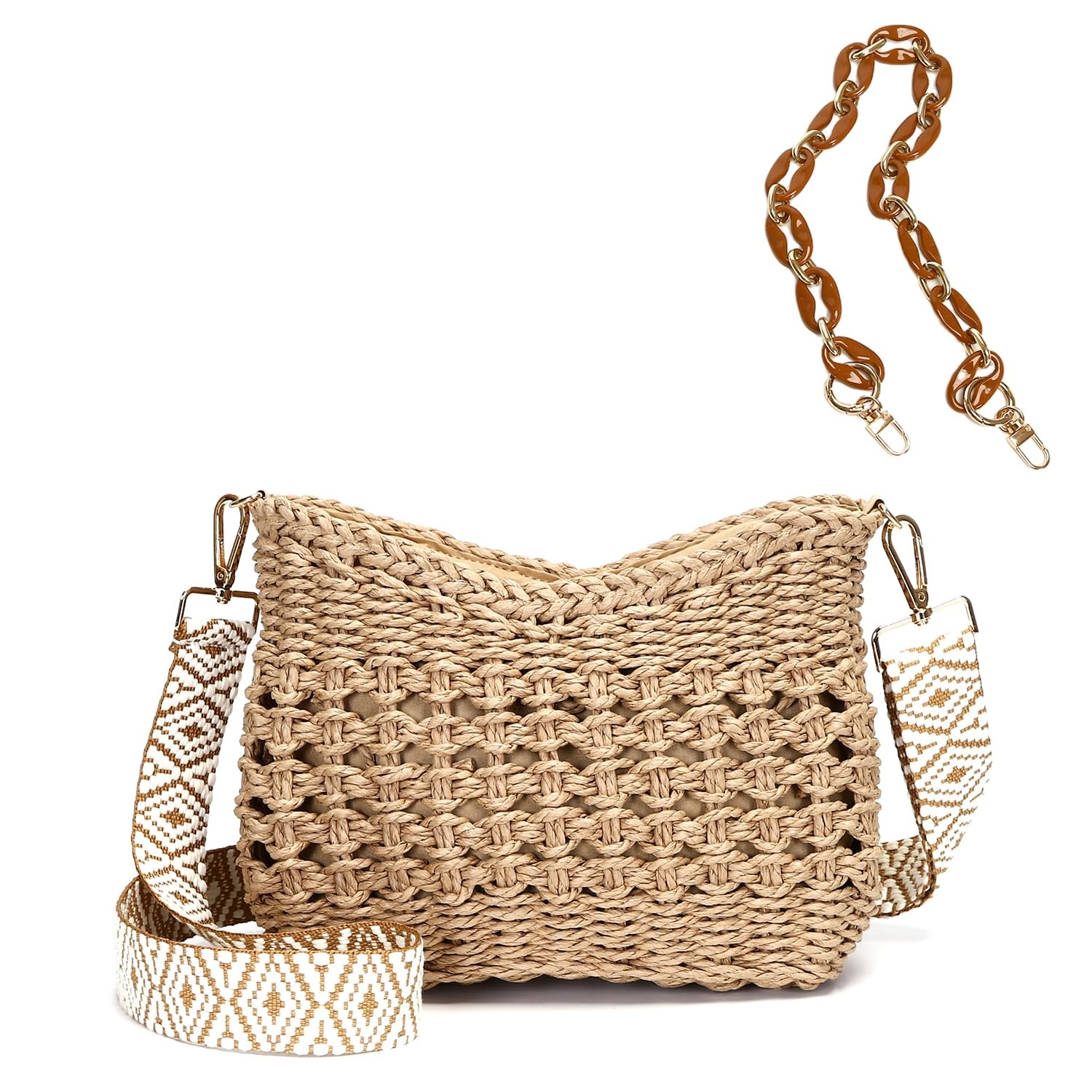 Small Handmade Straw Pocketbook Crossbody Bag for Women, Summer Chic Woven Handb