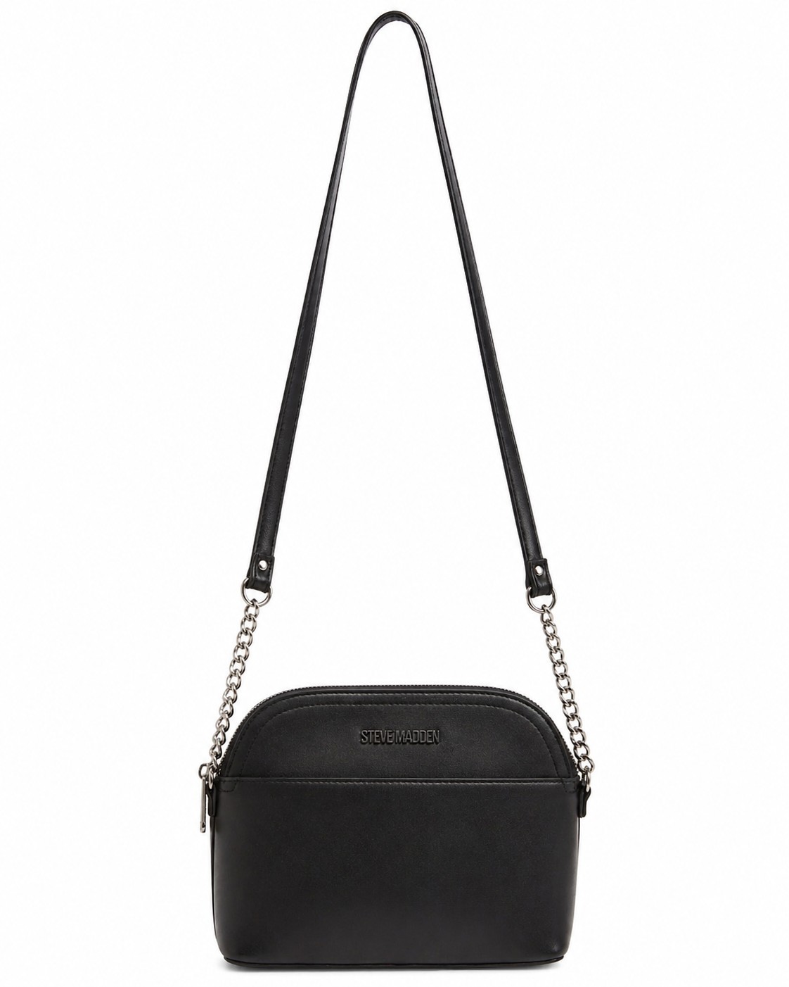 Steve Madden BMaggie Black Dome Crossbody Shoulder Bag Silver Chain Classic Chic