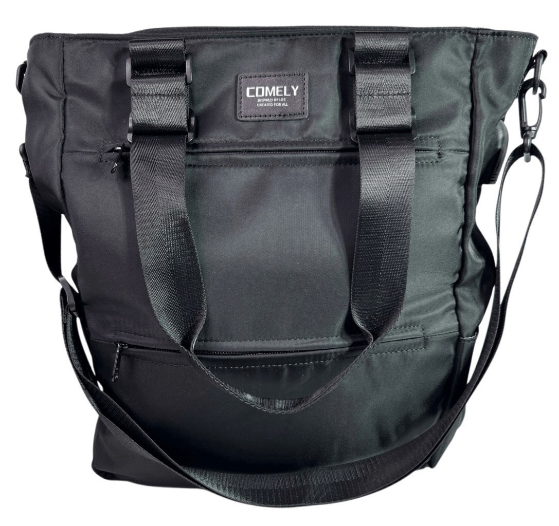 COMELY Black Nylon Tote Bag USB Charging Port Work Travel Tech Laptop Purse