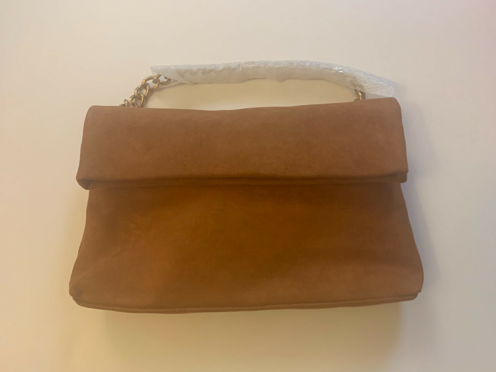 express Women clutch purse brown burnt sienna faux suede Gold Chain New with tag