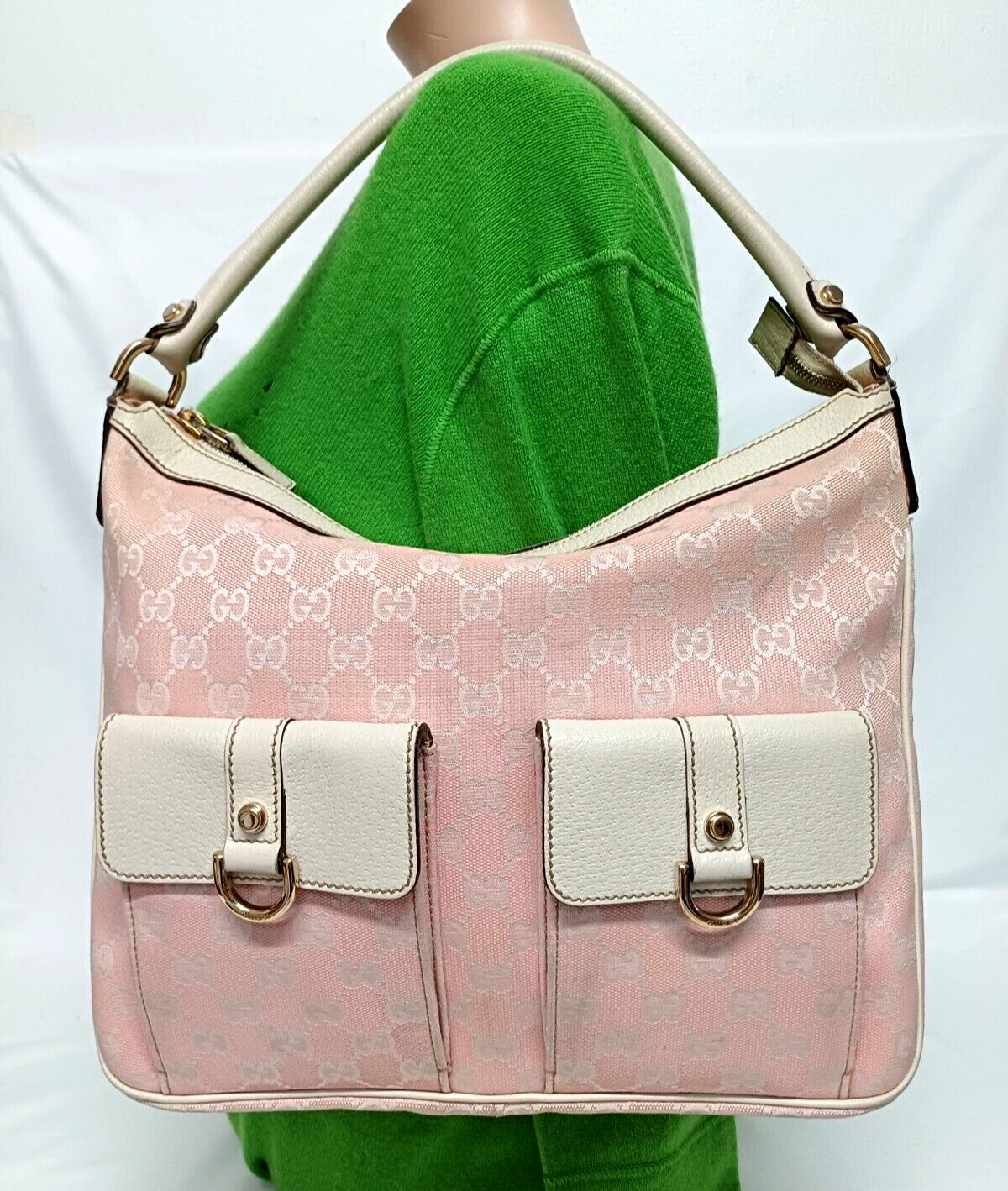GUCCI GG MONOGRAM ABBEY PINK JACQUARD HOBO SHOULDER HANDBAG 153025 VINTAGE