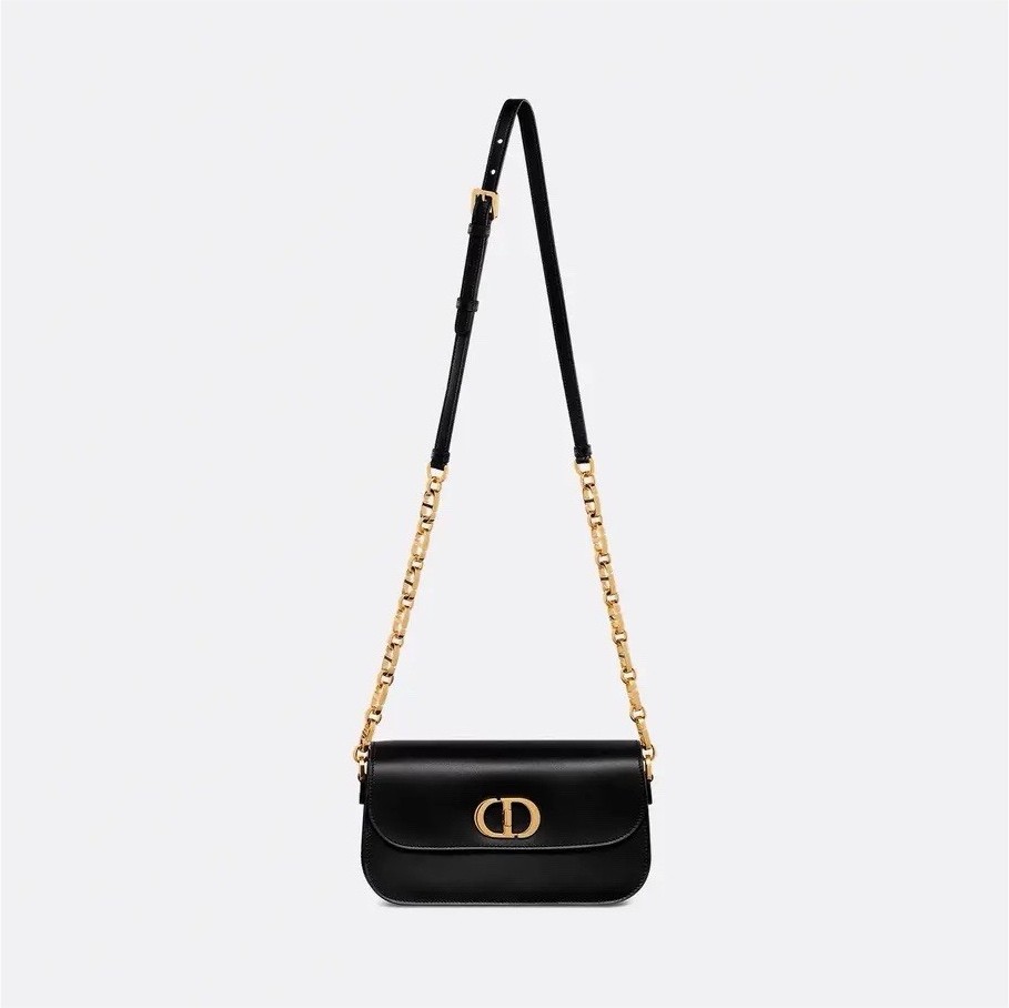 Dior 30 Montaigne Shoulder Bag Black Gold Hardware Logo Chain Adjustable Strap