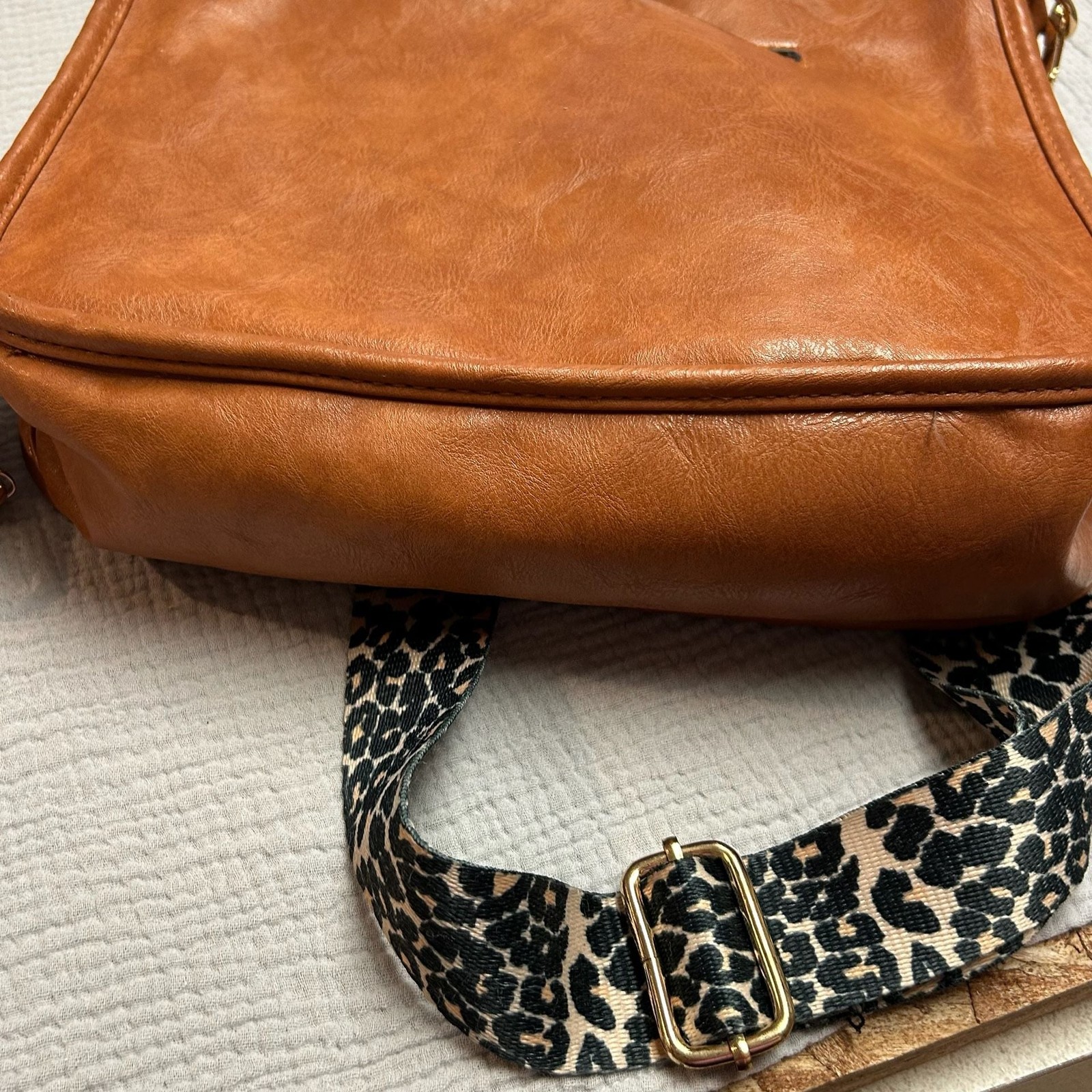 Faux Leather Crossbody Bag with Interchangeable Leopard and Geometric Straps