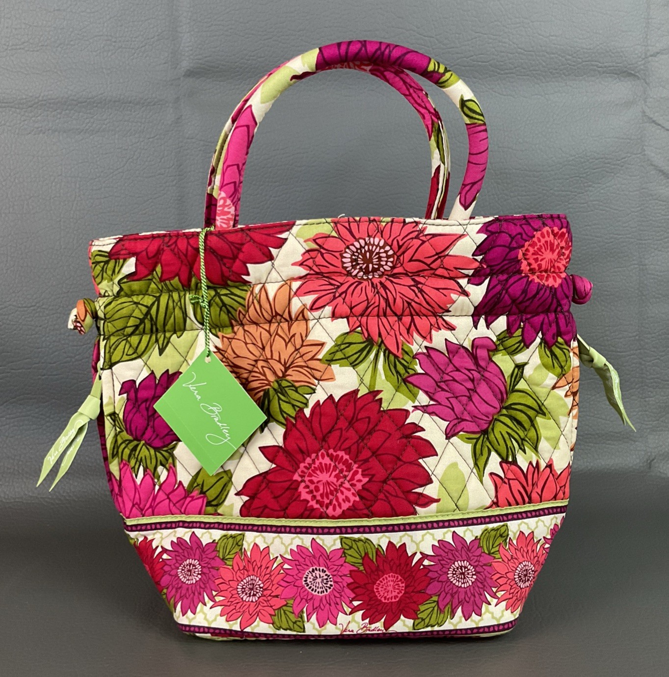 Vera Bradley Hello Dahlia Emma Quilted Drawstring Bucket Bag Cottage Core Floral