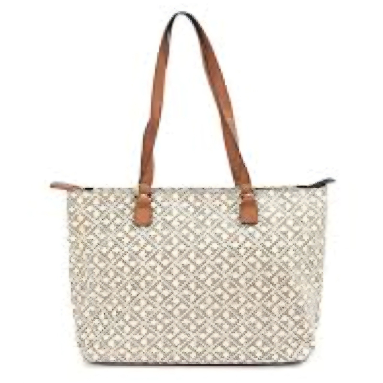 Tommy Hilfiger Monogram Tote Bag Metallic Silver Tan Large Shoulder Bag Handbag