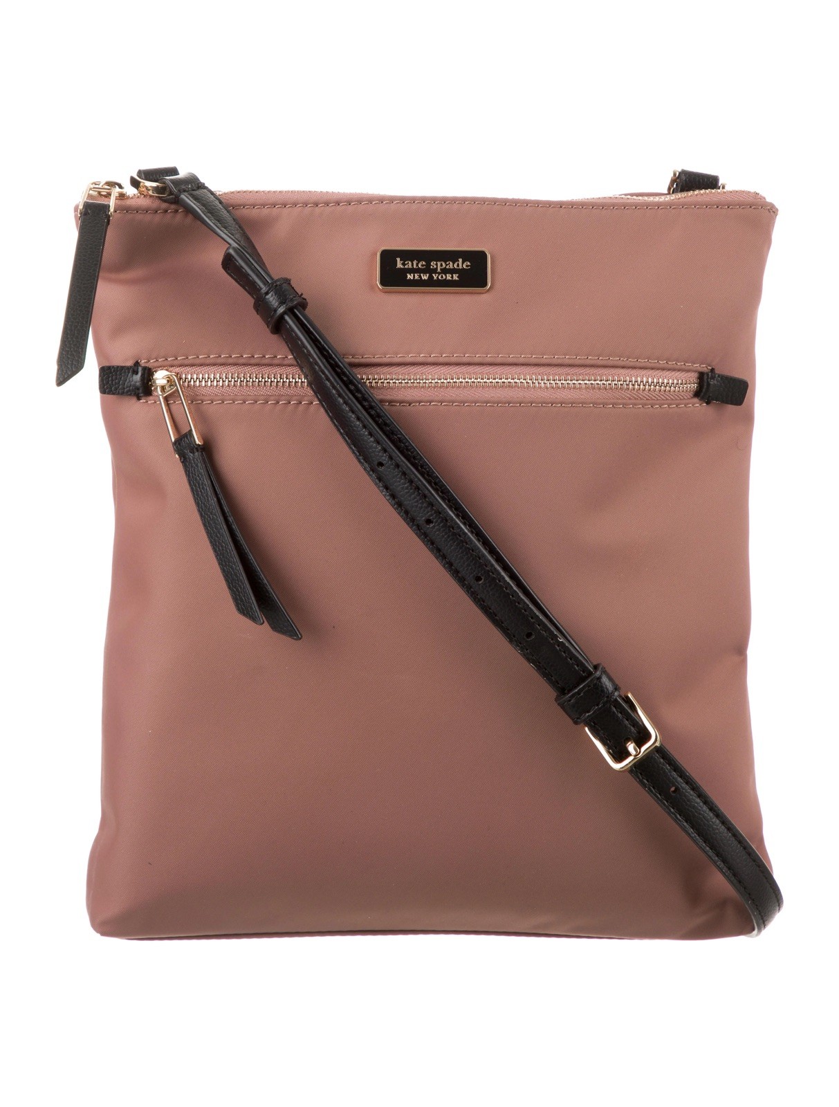 Kate Spade Dawn Flat Crossbody Handbag Purse Mauve Nylon Black Leather Bag