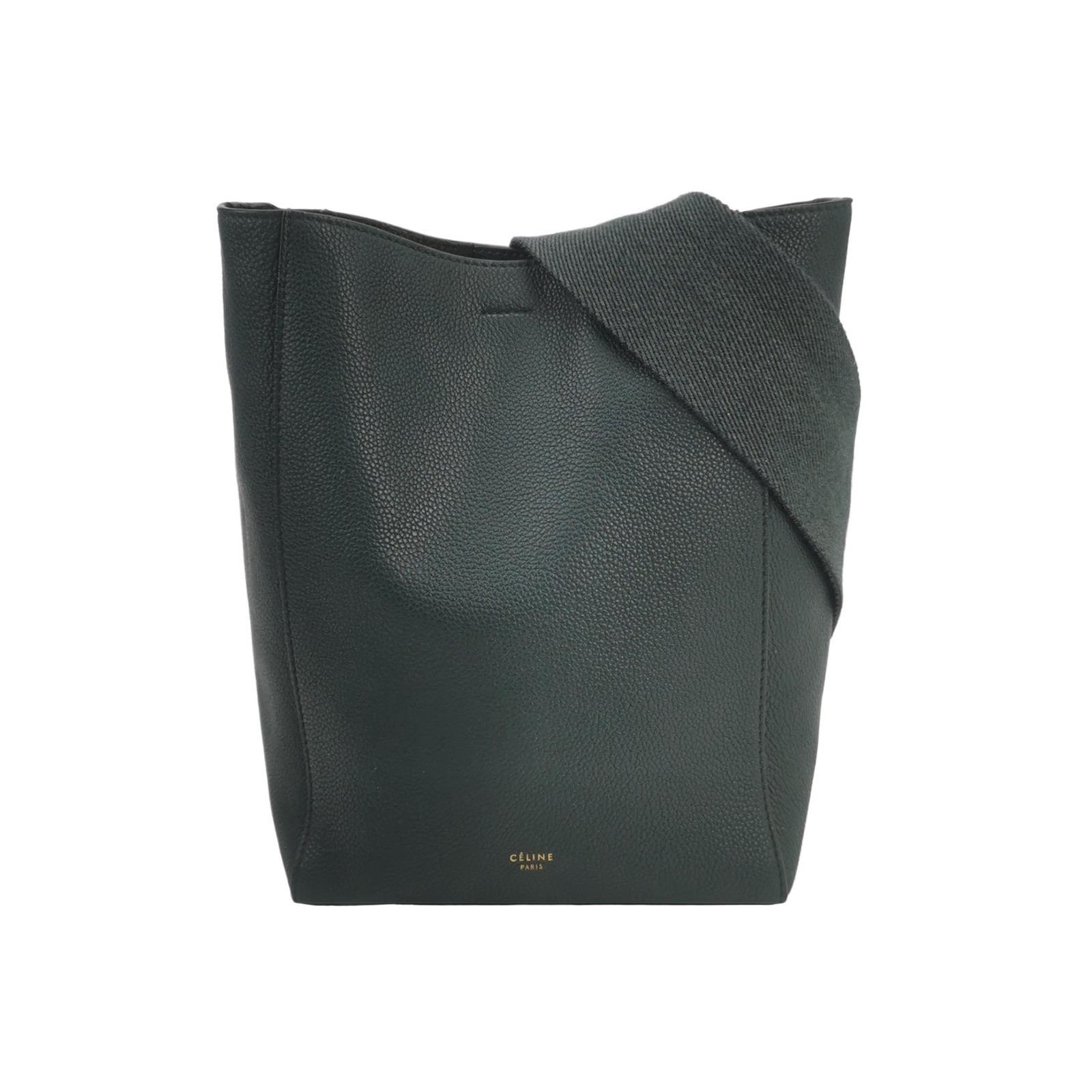 Celine Sangle Bucket Bag Dark Green Small Grained Calfskin Leather Shoulder Bag