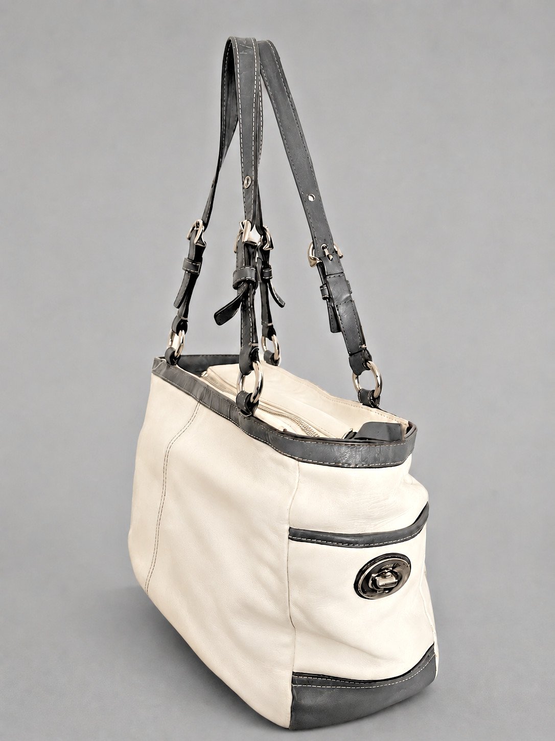 Coach Leather Shoulder Bag/Purse Pleated, Cream Color F13759