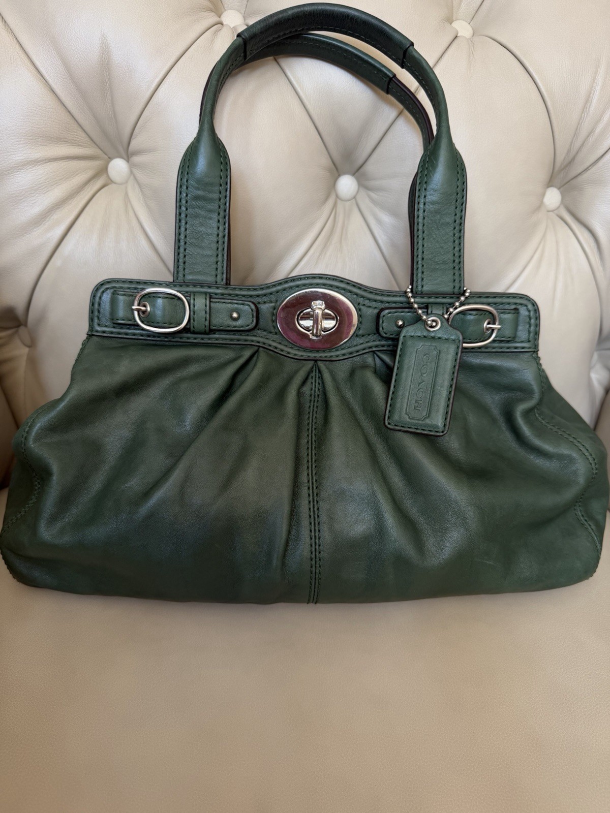 Vintage Coach Garnet Green Leather Shoulder Bag Satchel Purse Style 13914 Y2K