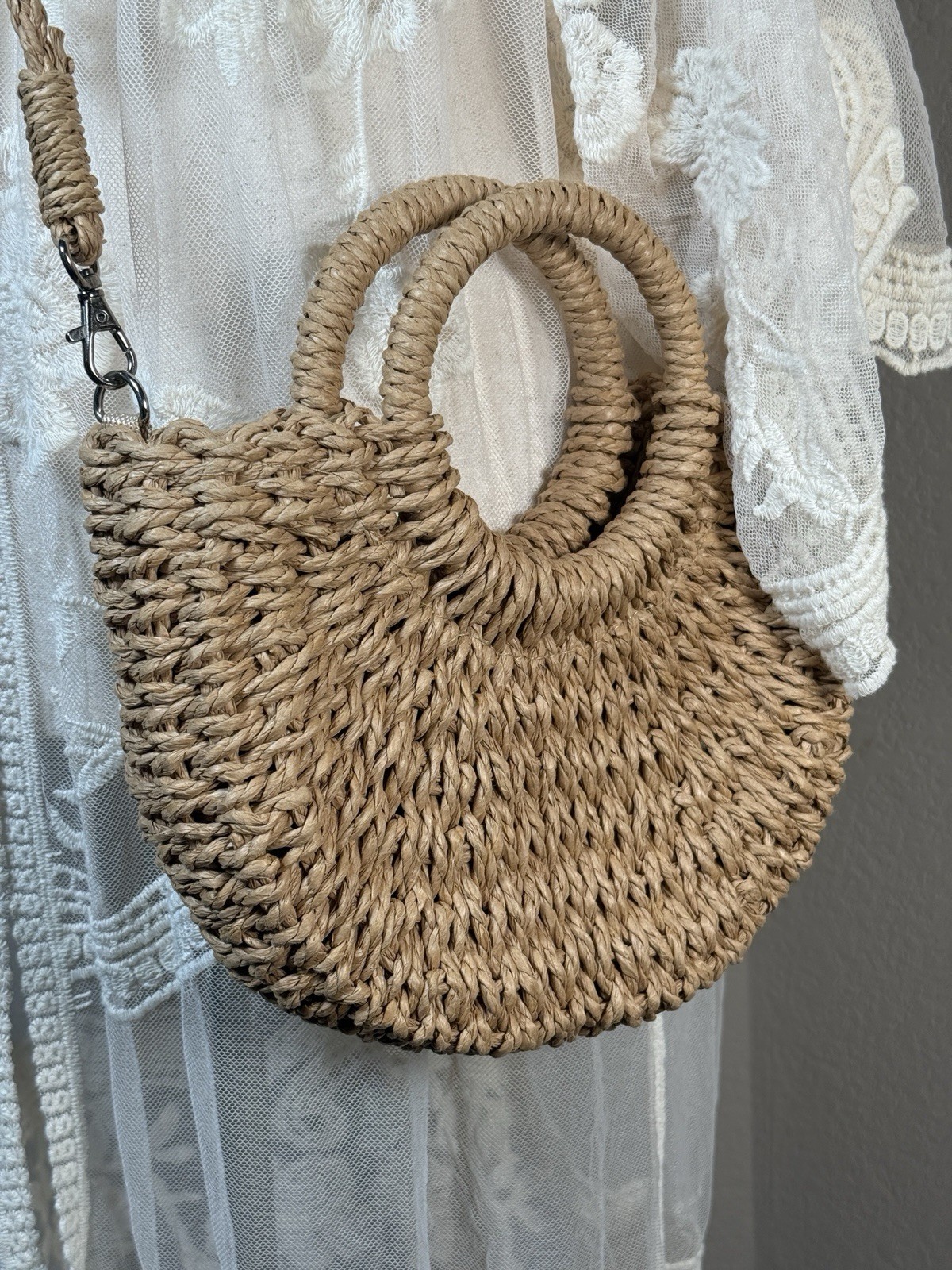 Straw Hobo Crossbody Beach Purse Weave with Three Pairs of Earrings Dream Stand