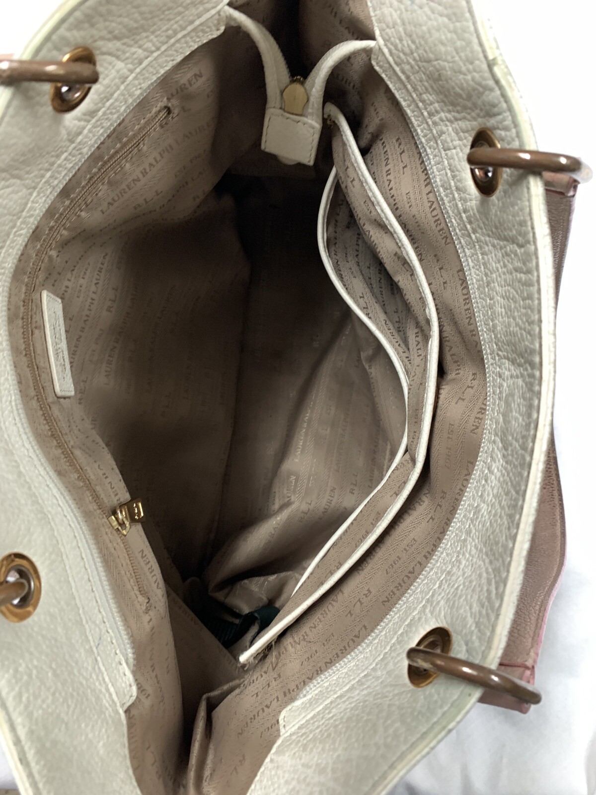 Vintage Ralph Lauren 1967 Series White Pink BLush Leather Tote Bag Purse