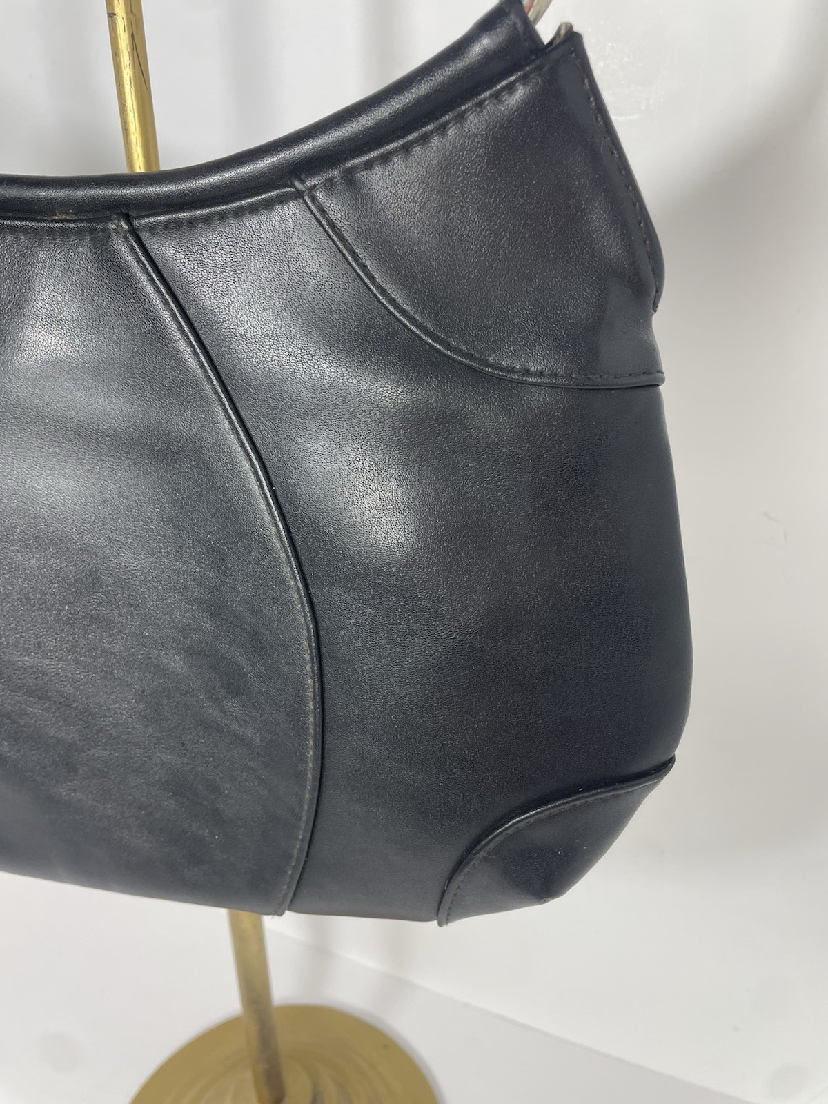 Soft Black Leather Vintage Handbag Purse Crescent silver handles classy biker