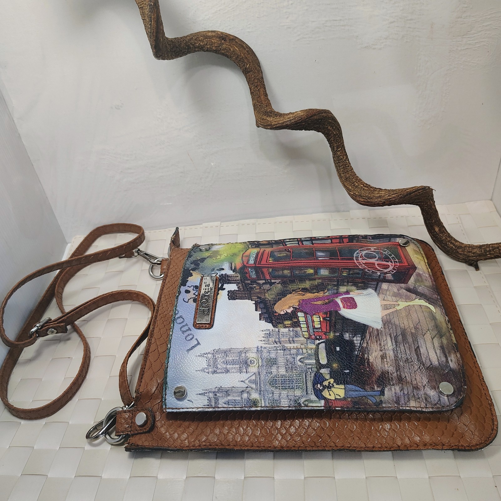 d’ Orcia London Telephone Booth Painting on Crossbody bag with Front Pocket