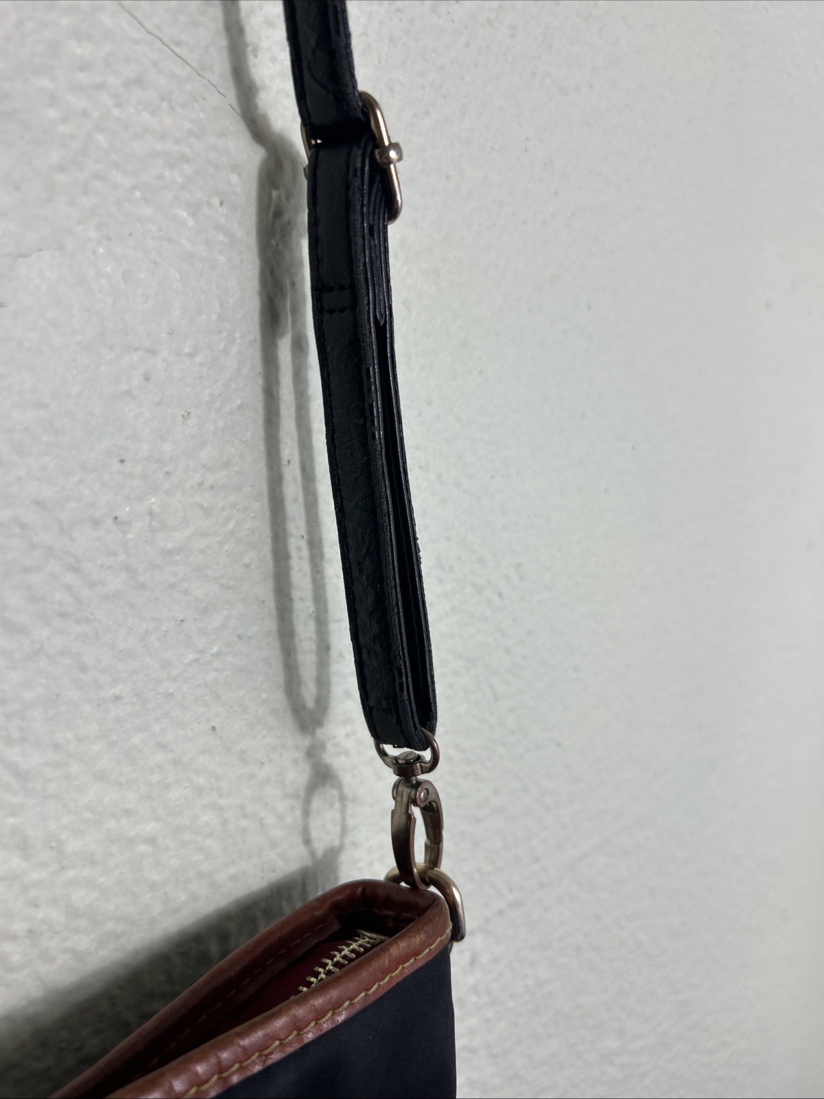Dooney Bourke Small Black Polyester Shoulder Bag Leather Trim 8×5.5×3 Peeling