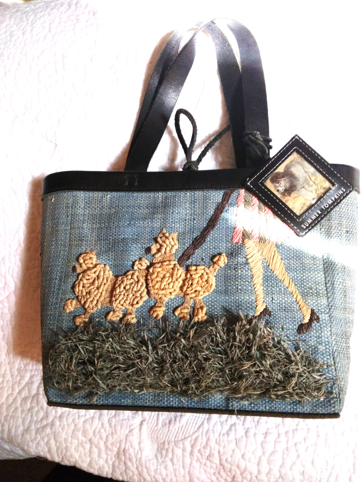 Vintage Heather Tompkins Leather and Straw Poodle Bag