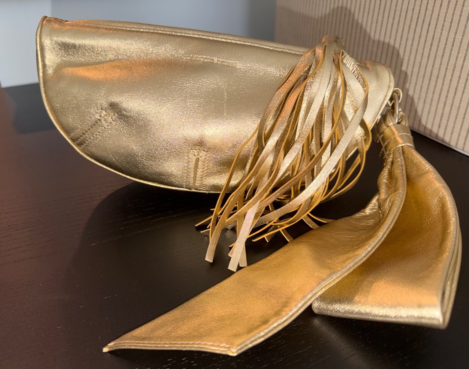 Sergio Rossi Metallic Gold Leather Clutch/Wristlet Purse