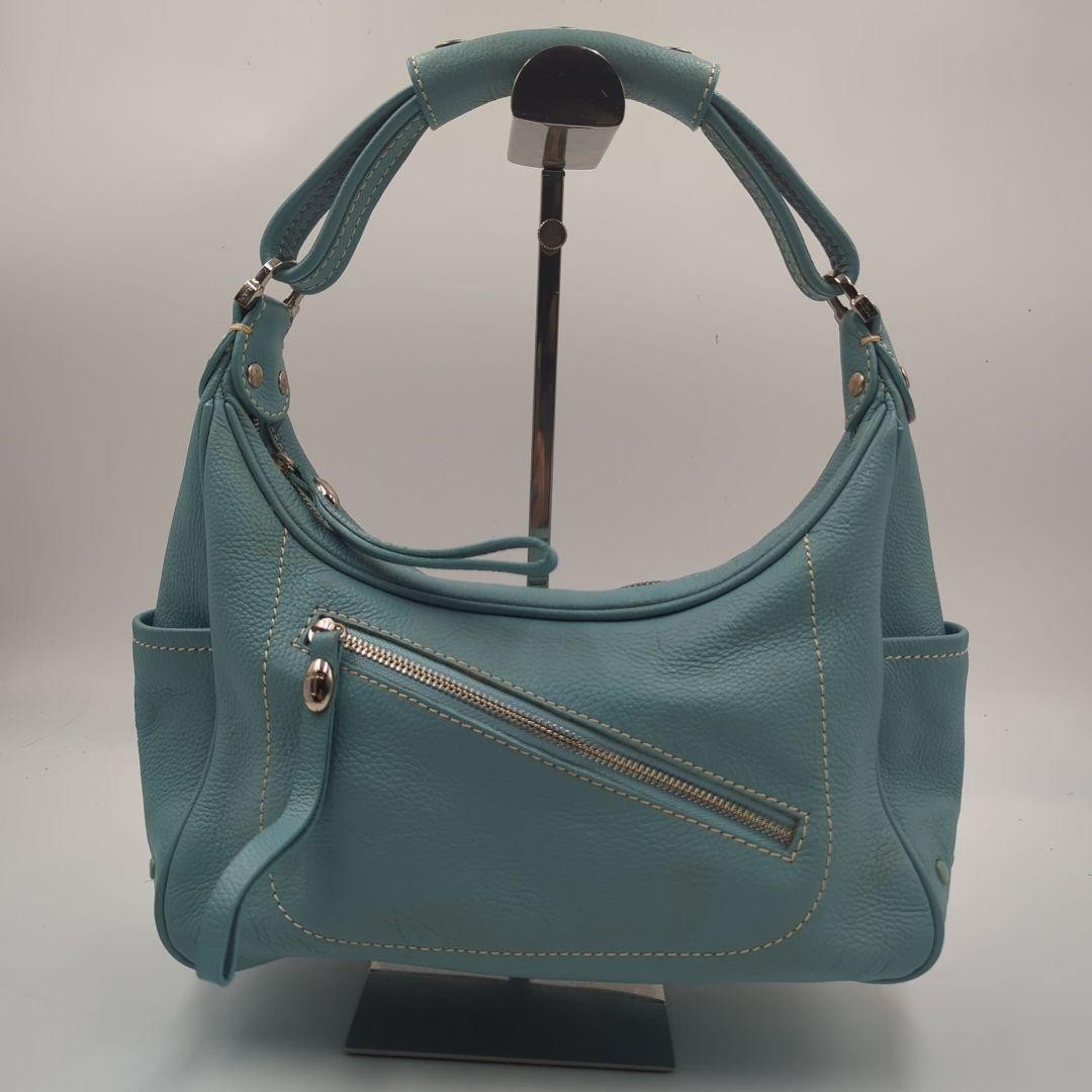 Tods Miky Gommini Blue Leather One Shoulder Bag Tote 10.6 x 5.5 x 3.9 inch Purse