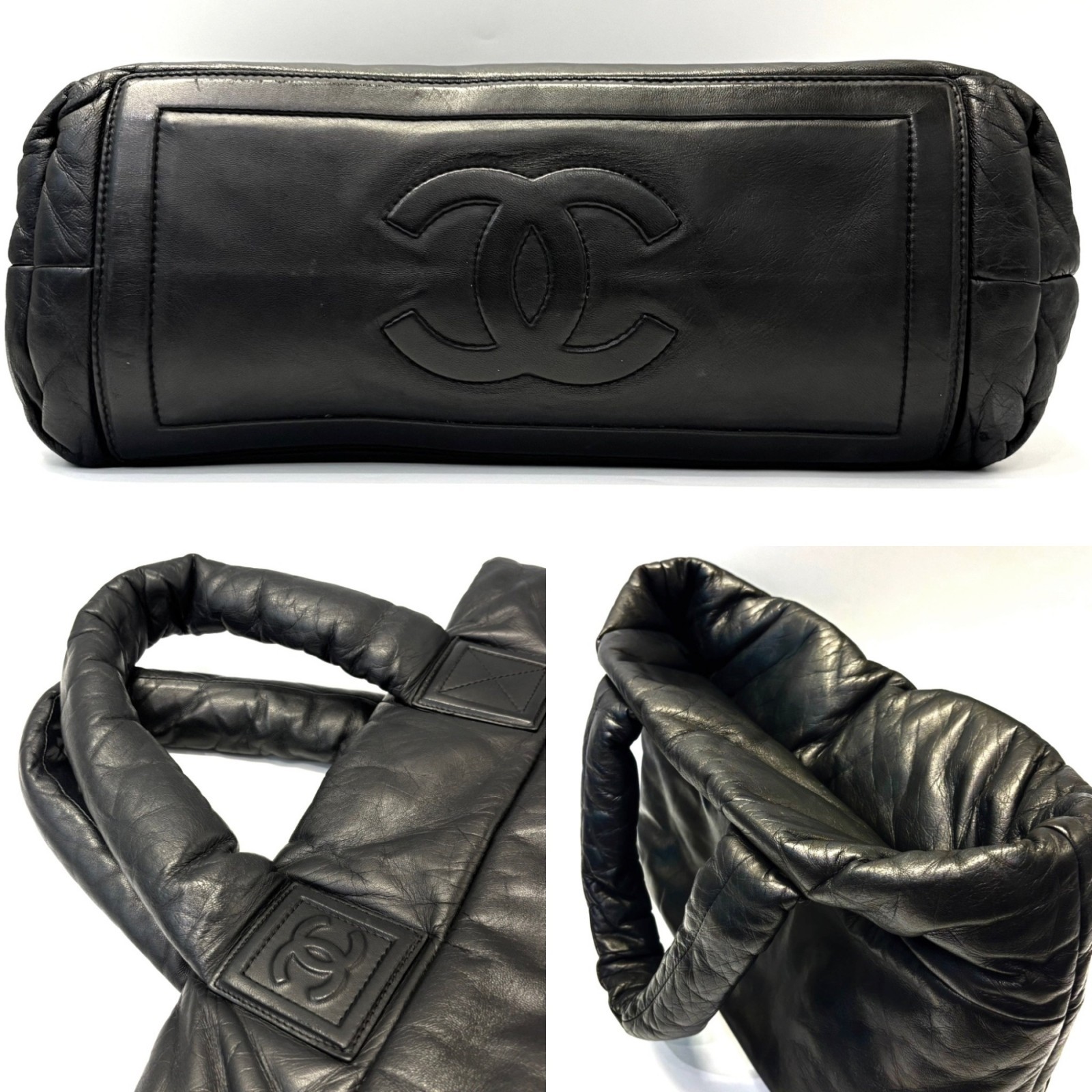 Chanel Coco Cocoon Tote Bag, Handbag, Leather, Lambskin, Black, Used