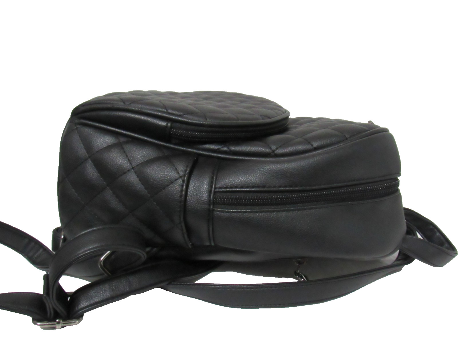 Ecosusi Mini Backpack Black Quilted Vegan Leather Heart Zip Travel Bag Preppy