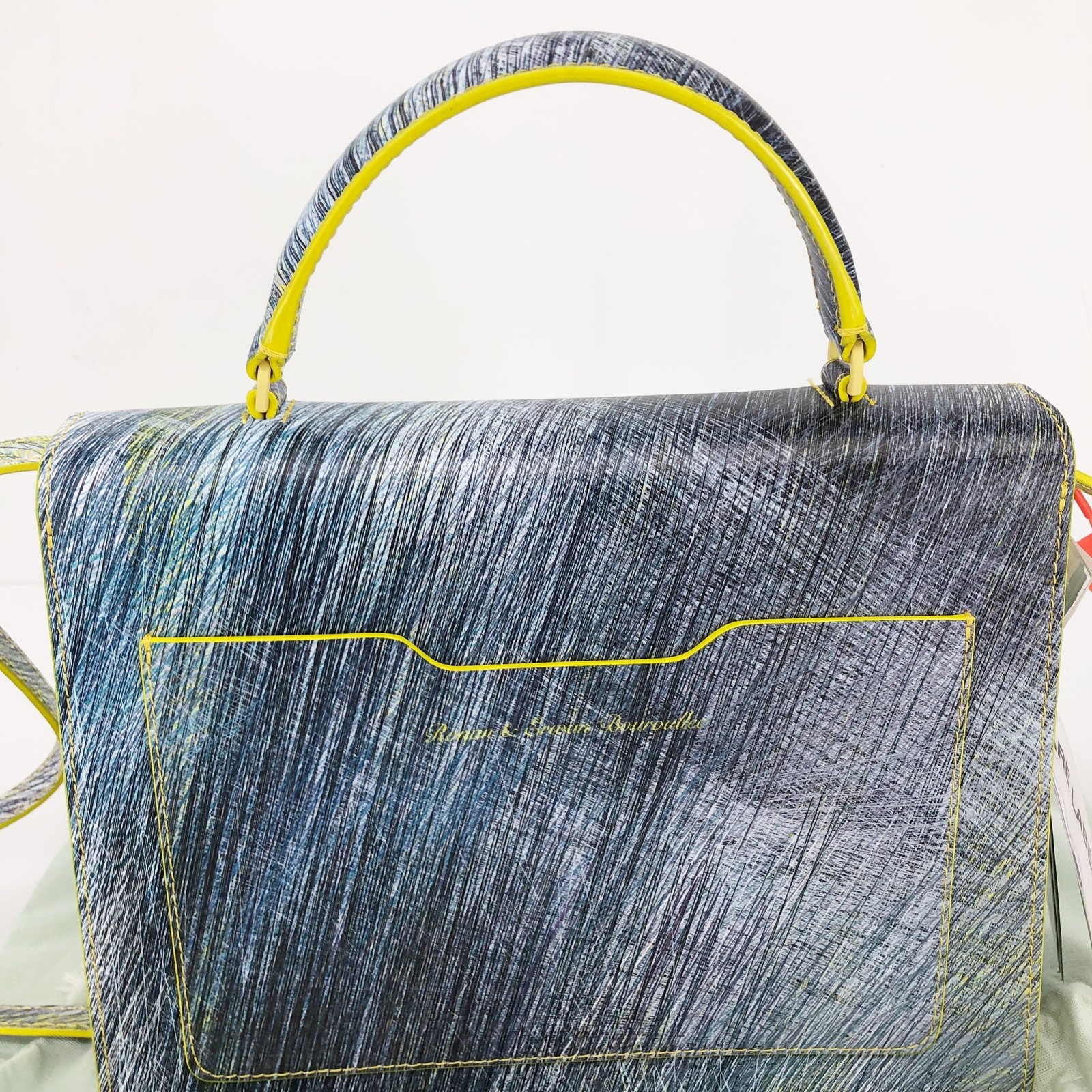 $1865 OFF-WHITE Women’s Bouroullec Print Jitney 2.8 Leather Bag Yellow Multi NWT