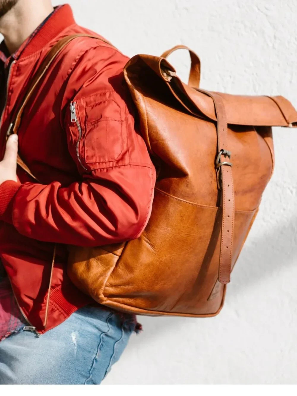 Berliner Bags Paris XL Backpack Vintage Brown Goat Leather 17in Rolltop NWT