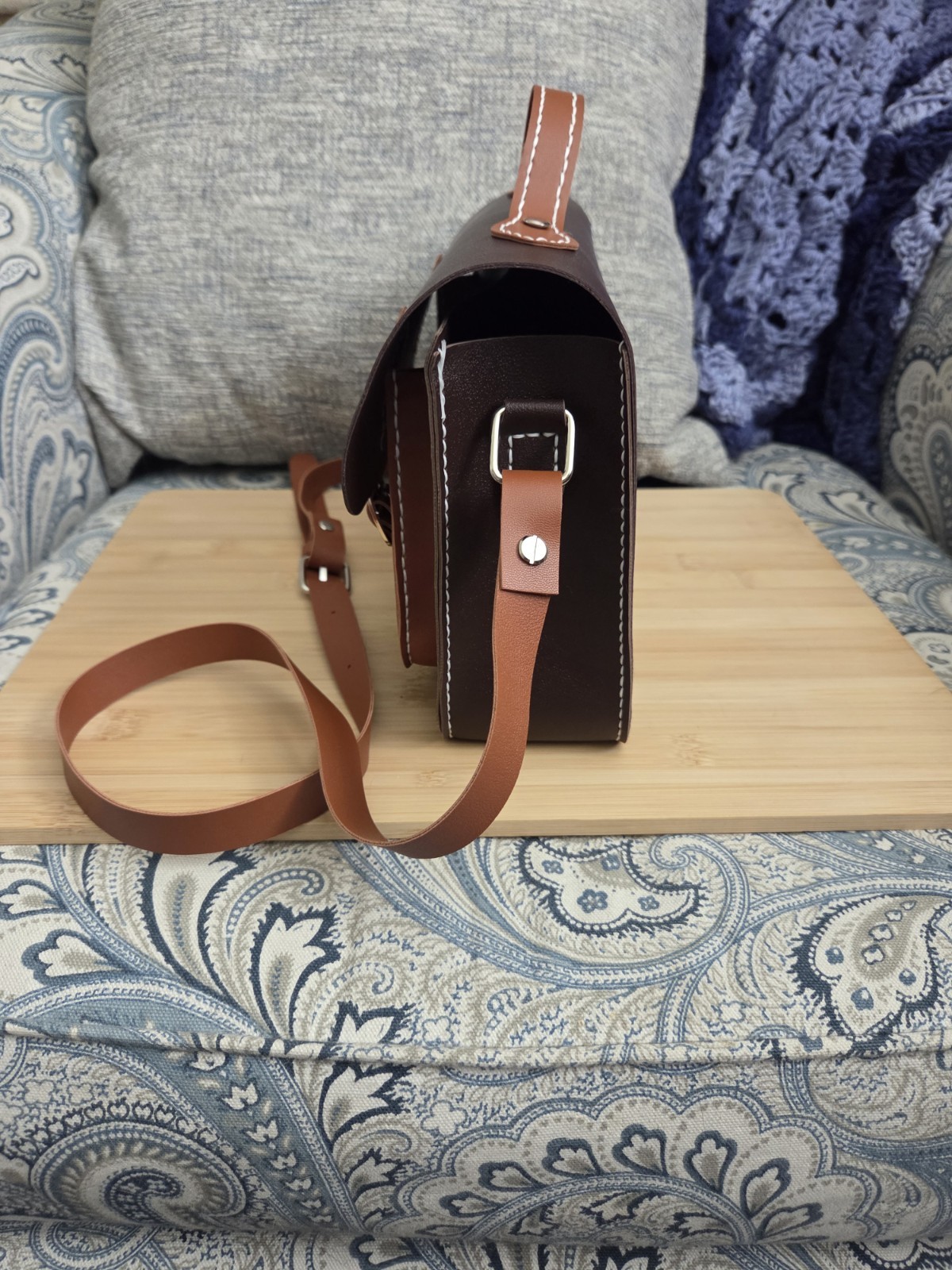 Brown/Tan Medium Messenger Bag Shoulder Strap & Handle Buckle Closure