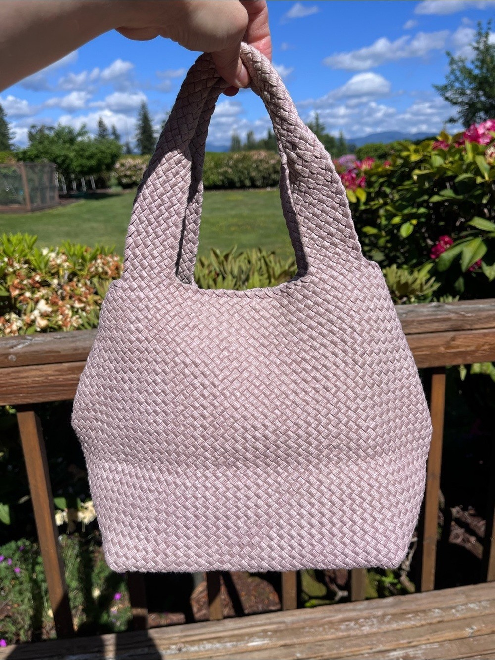 120% Lino Made In Italy Woven Canvas Shoulder Handbag Blush Pink