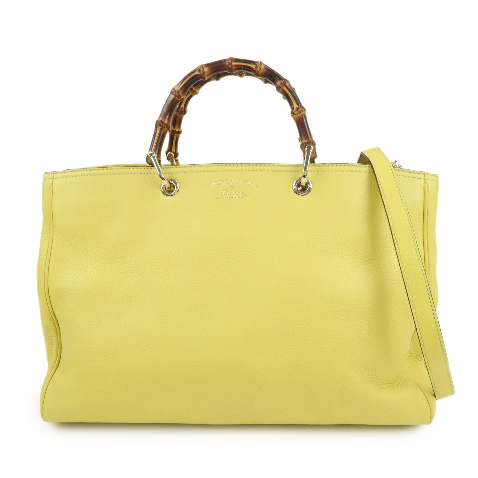 Gucci Bamboo Shopper Large Tote Bag 2WAY Hand Bag Yellow 323658 Auth Used