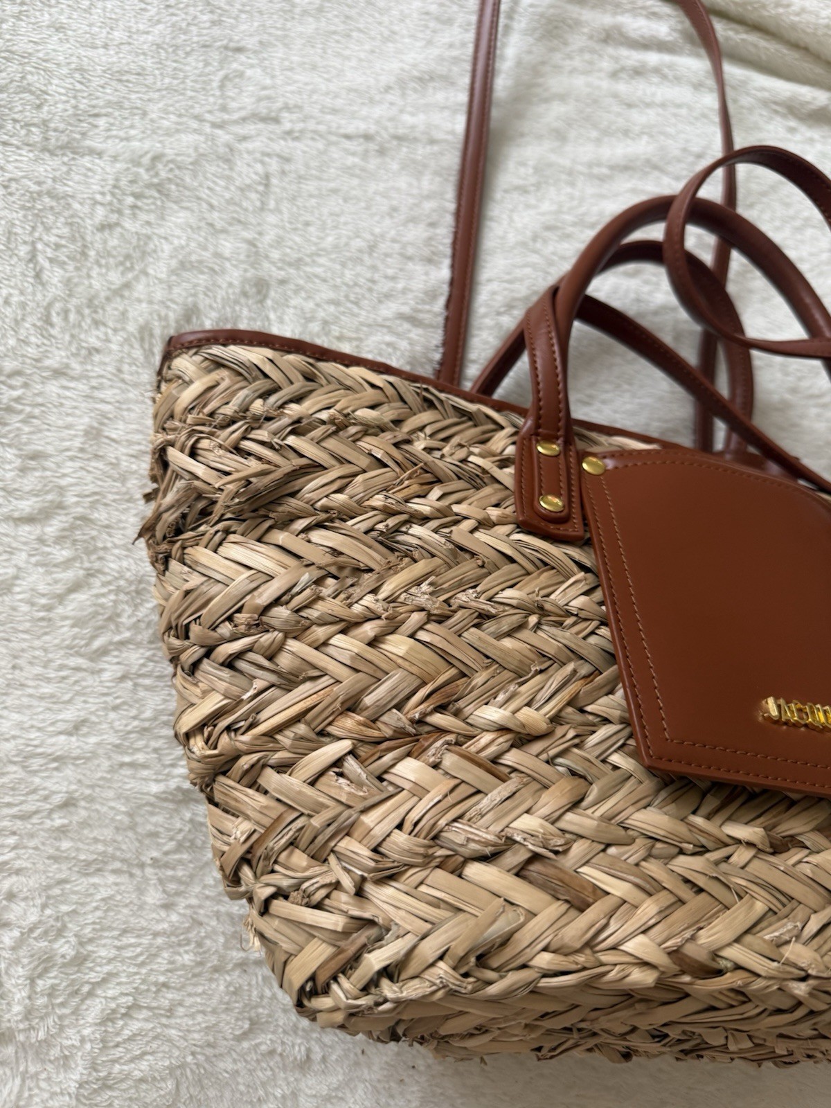 Jacquemus Le Panier Soli Straw Basket Tote Bag Brown Leather Crossbody
