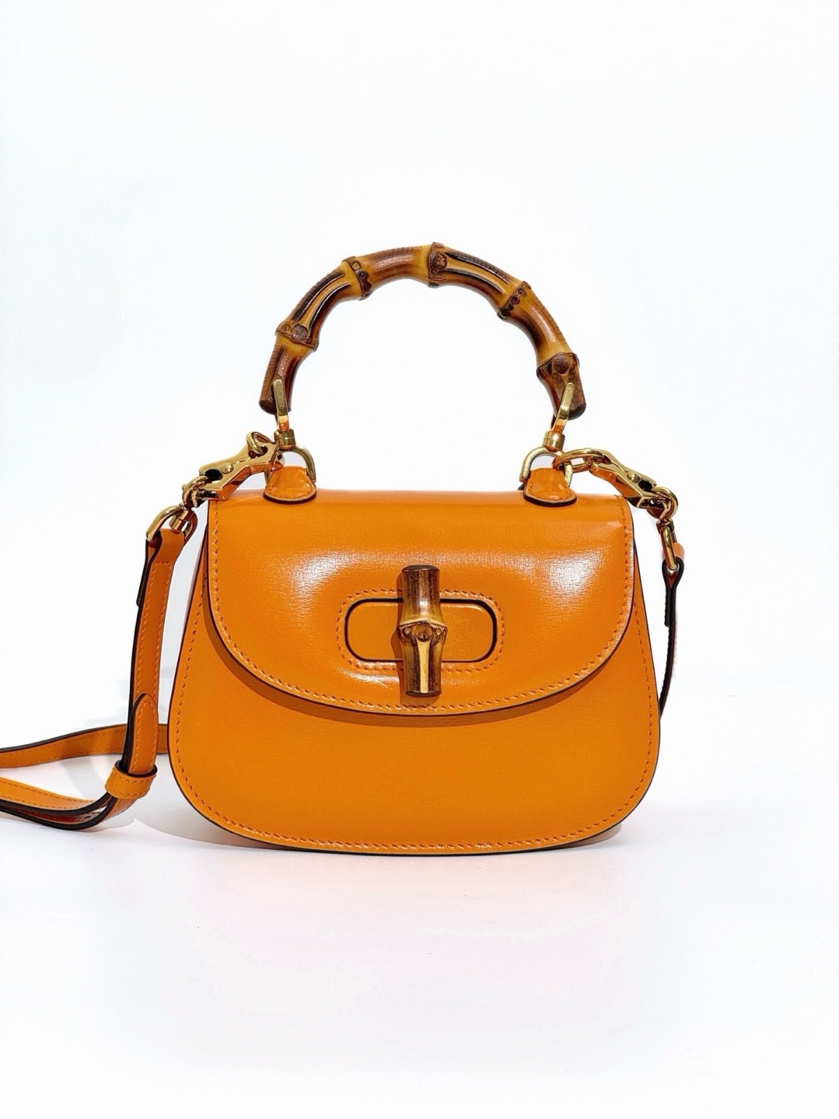 Authentic Gucci Bamboo 1947 Top Handle Mini Shoulder Bag Persimmon Unused