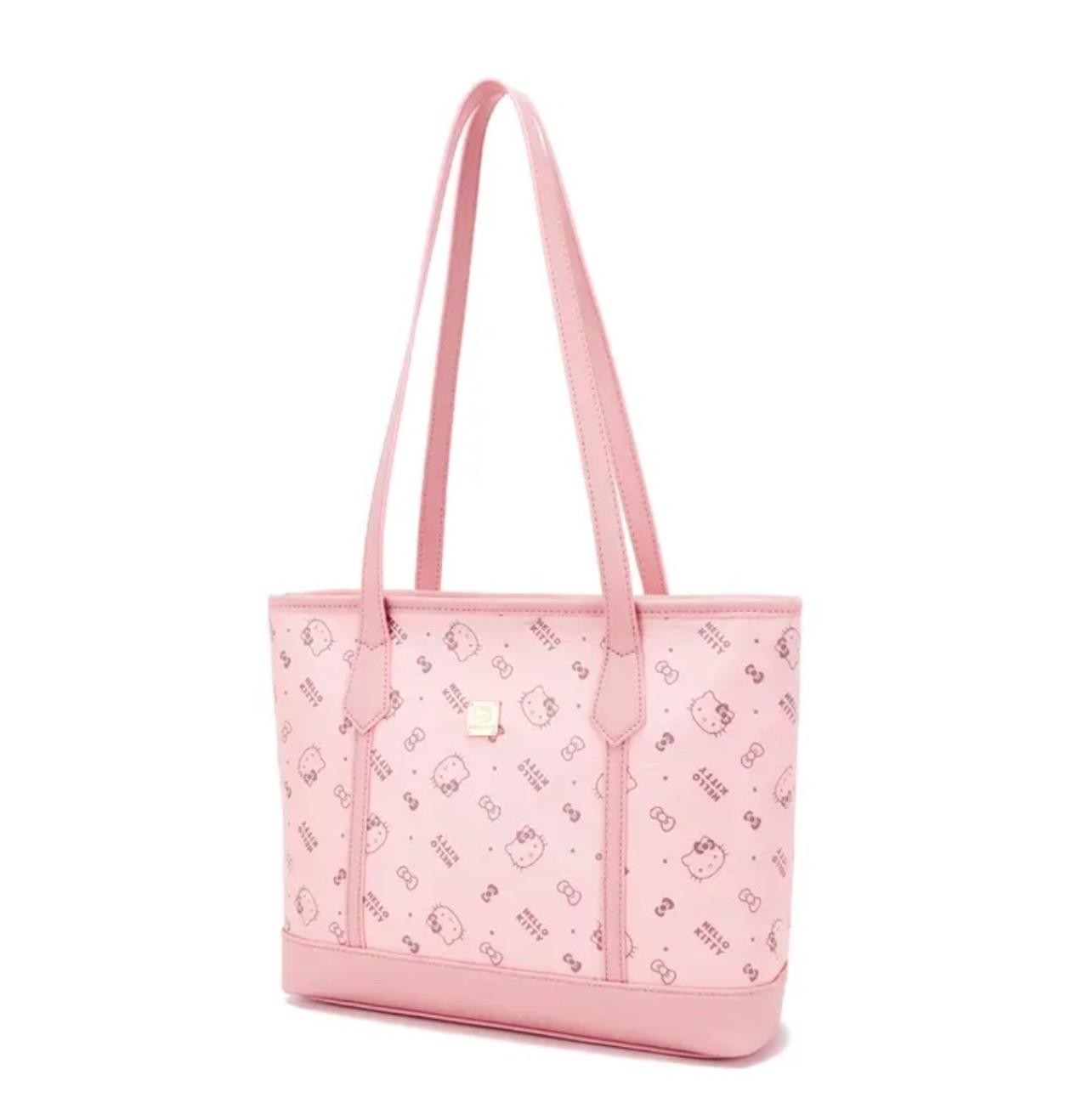 Hello Kitty Pink Tote Shoulder Bag Logo Pattern Gold Hardware Lightweight – New