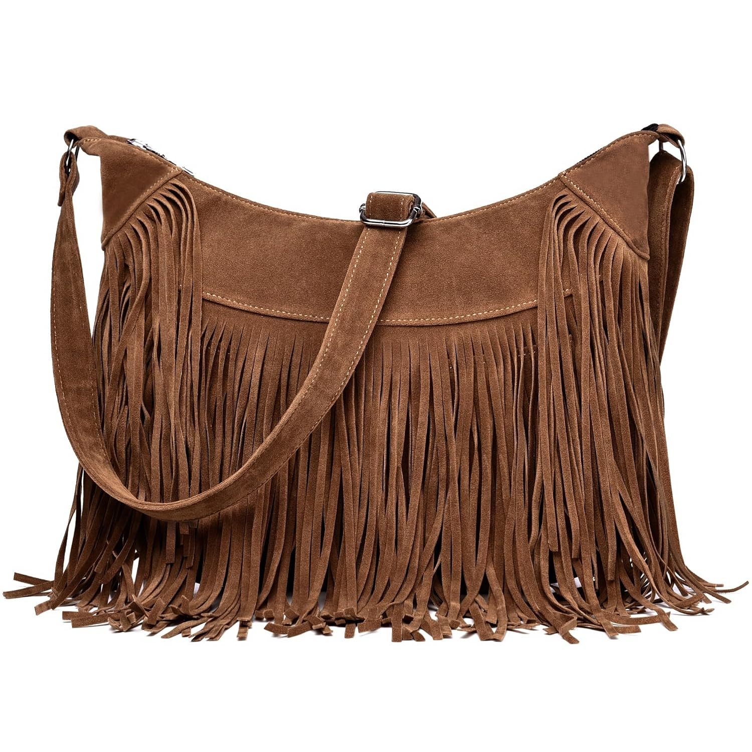 Brown Vintage Suede Fringe Hobo Crossbody Bag for Women Western Style Women’s