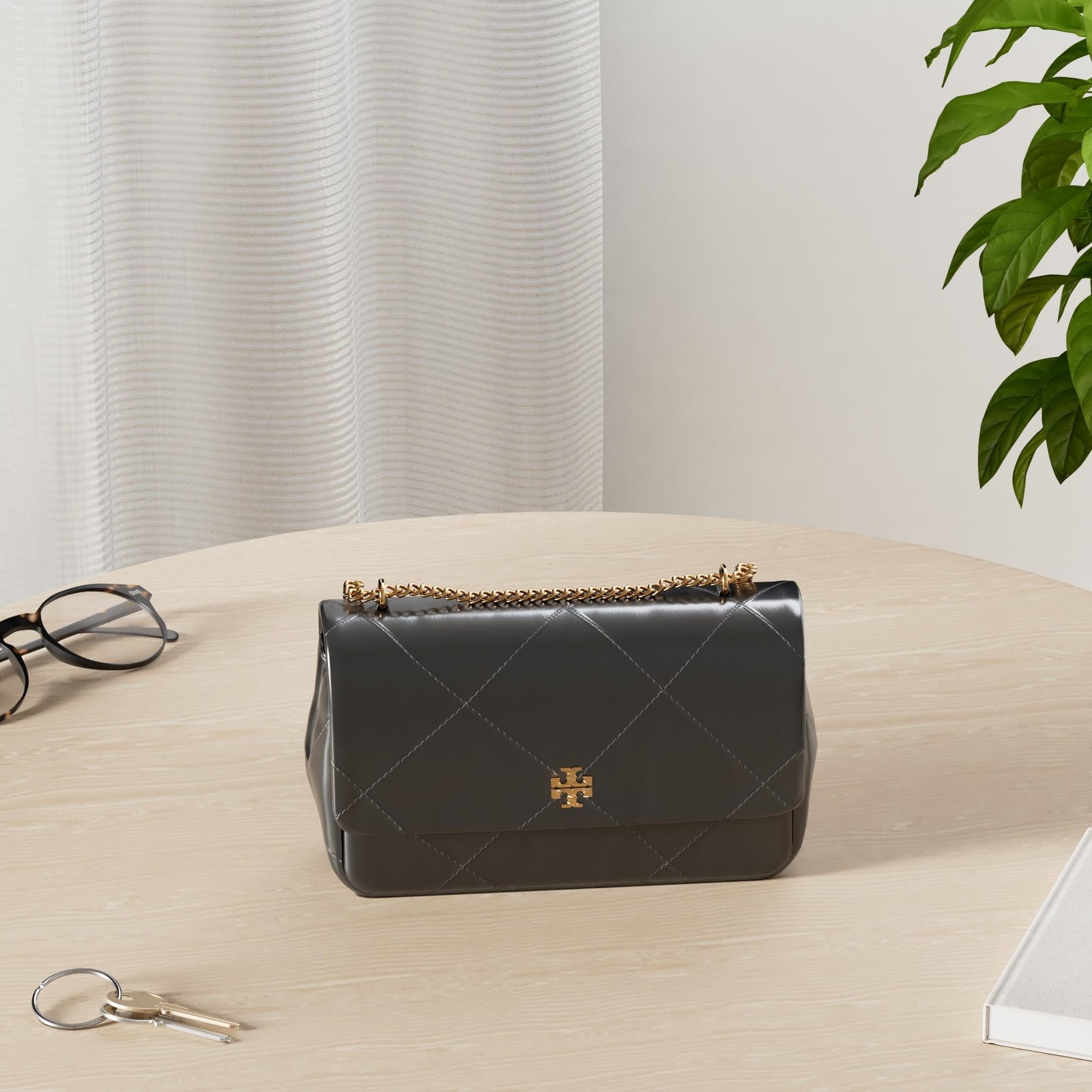 Tory Burch Women’s Mini Kira Diamond Flap Bag, Black, One Size