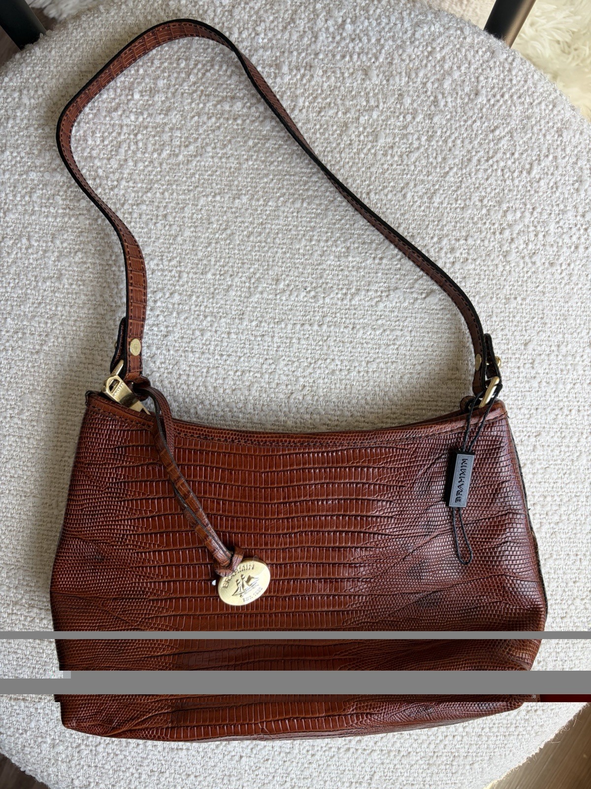 NWOT Brahmin Pecan Brown Lizard Embossed Leather Purse Handbag