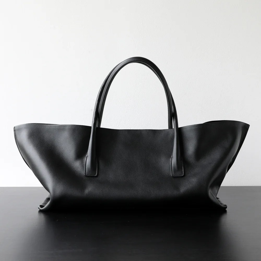 Genuine Leather Trapeze Tote Bag Large Shoulder Handbag Women Work Purse