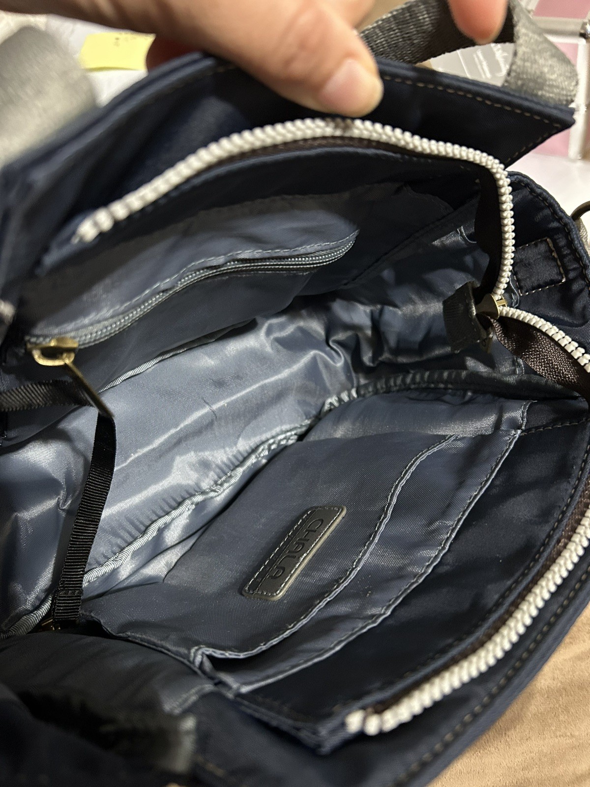 Chala Venture Mini Carryall Tote Crossbody RFID Nylon SUNFLOWER Bag Navy Blue!