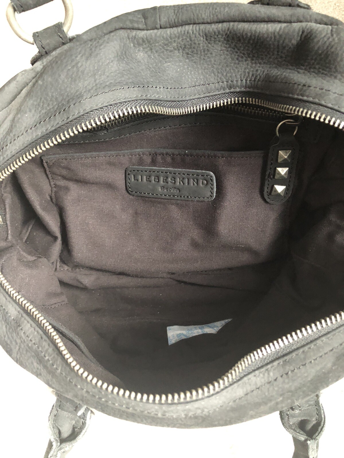 Liebeskind Berlin Black Gray Leather Studded Satchel New