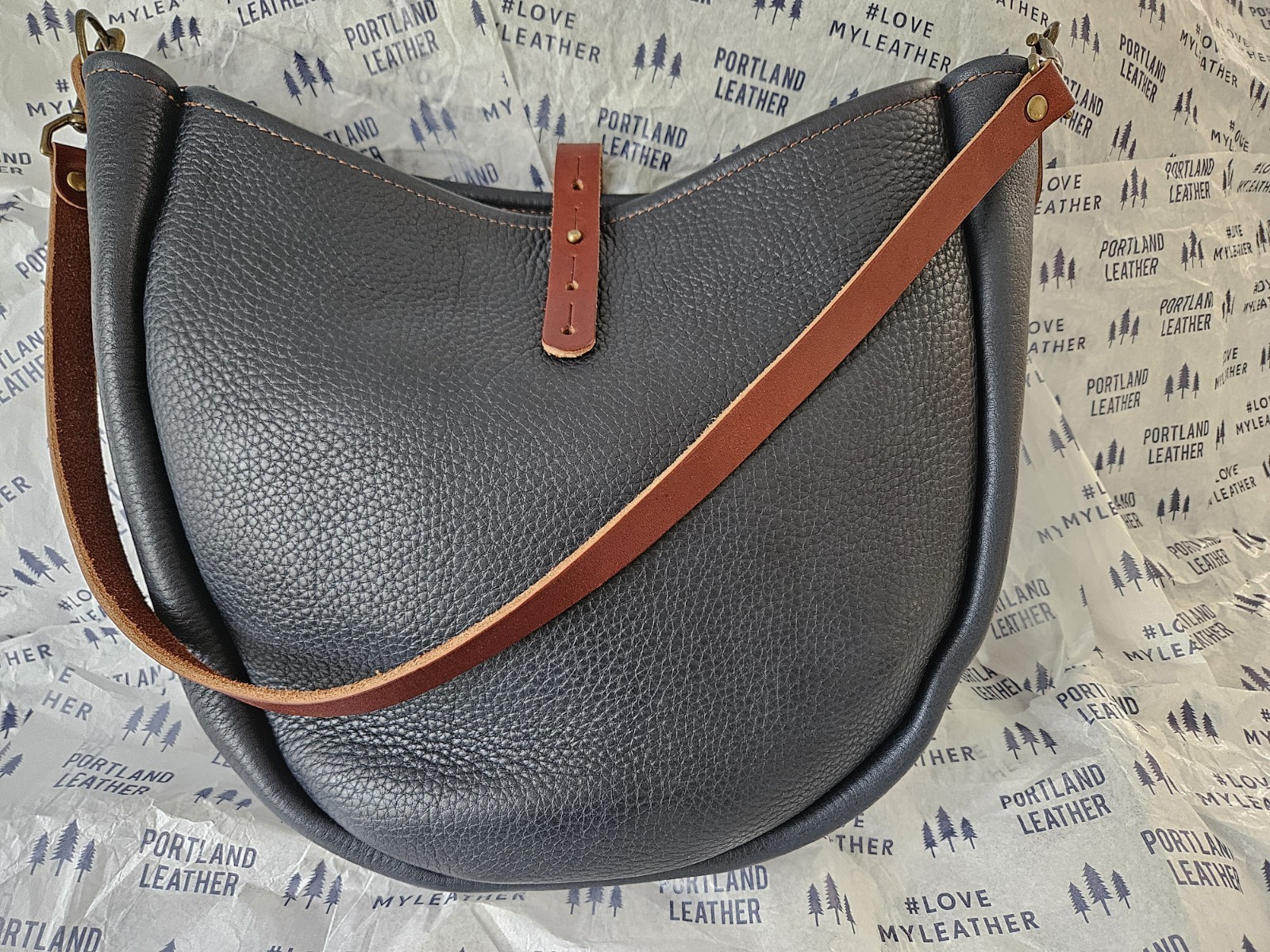 GFG Go Forth Goods – Smokey Blue Celeste Large Pebbled Leather Hobo Saddle Bag