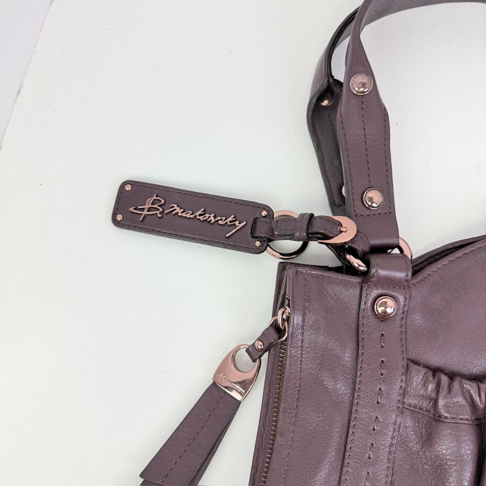 B Makowsky Burgundy Purple Large Hobo Purse Handbag Genuine Leather Slouchy EUC