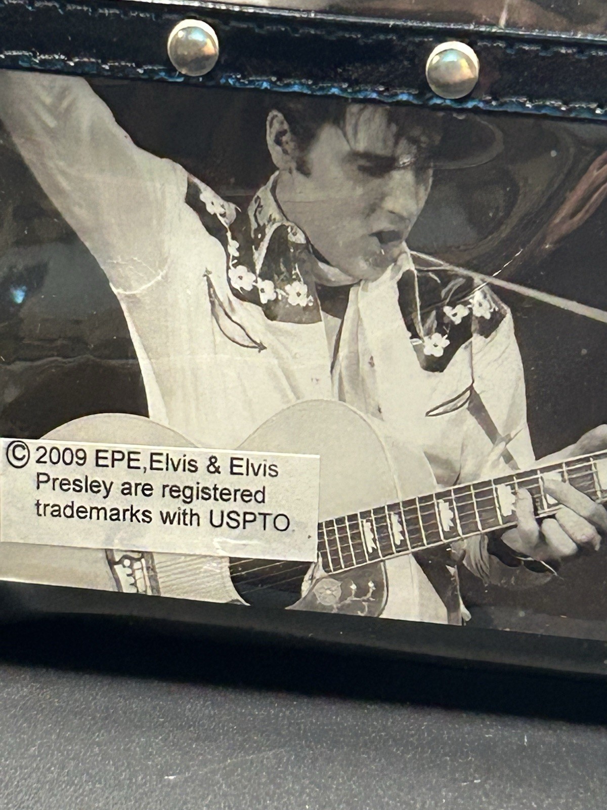2009 Fetish Black Elvis Presley Photo Print Studded Rhinestone Shoulder Bag Zip