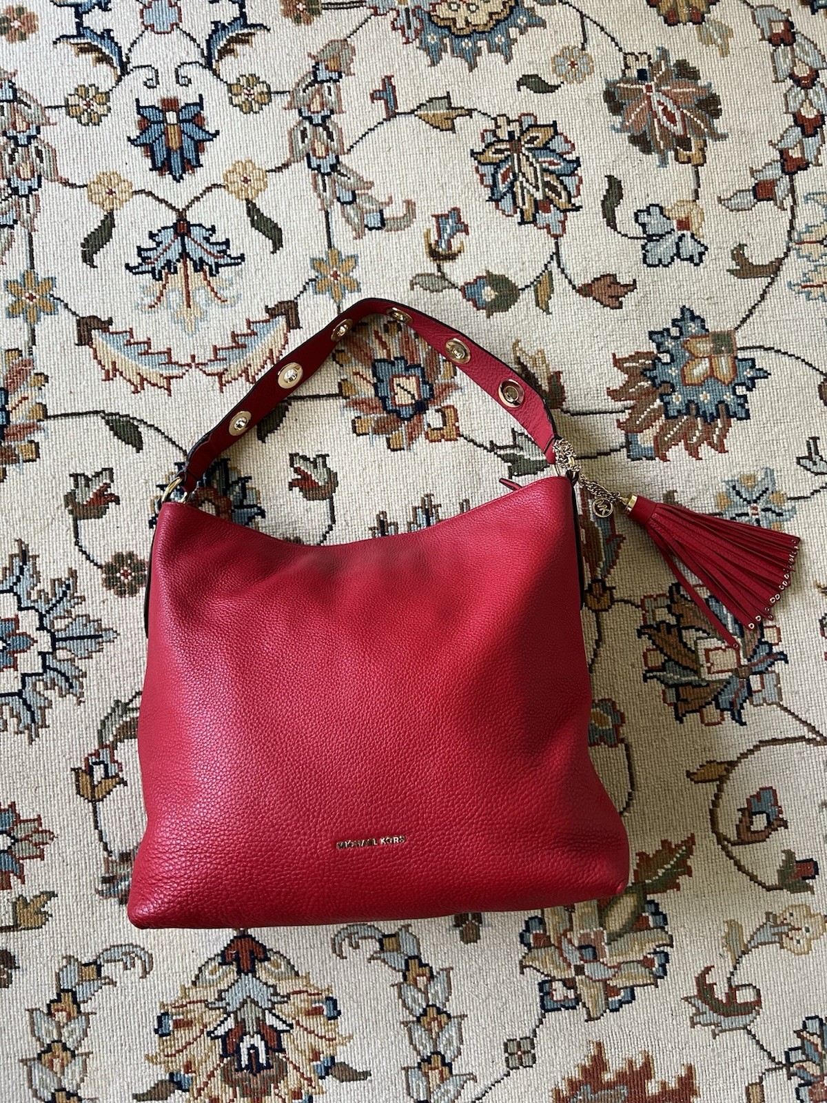 Michael Kors Women’s Large Red Pebble Leather Hobo Shoulder Bag