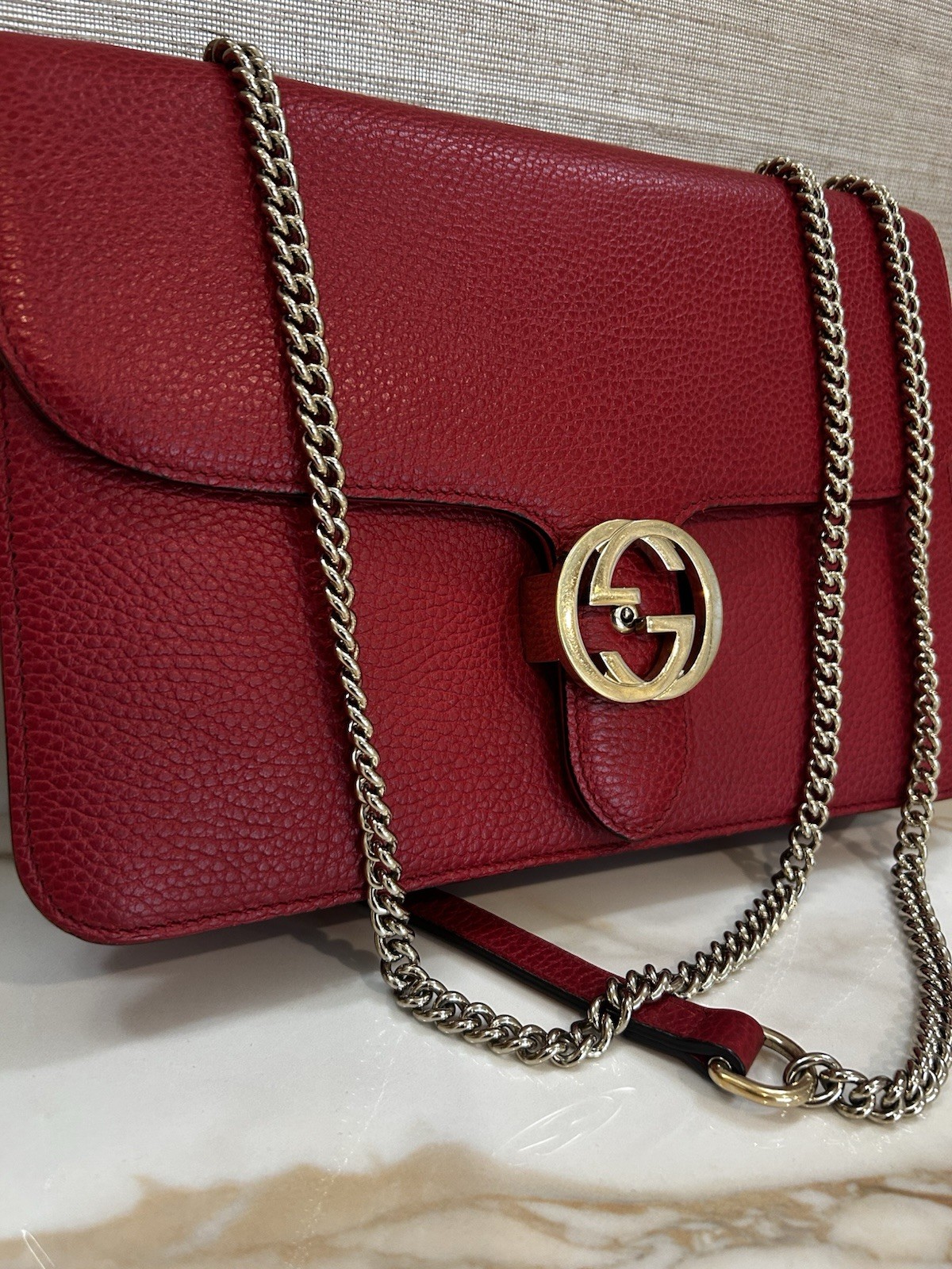 Gucci GG Monogram Web Stripe Zip Crossbody Bag Gold Hardware Chain Strap