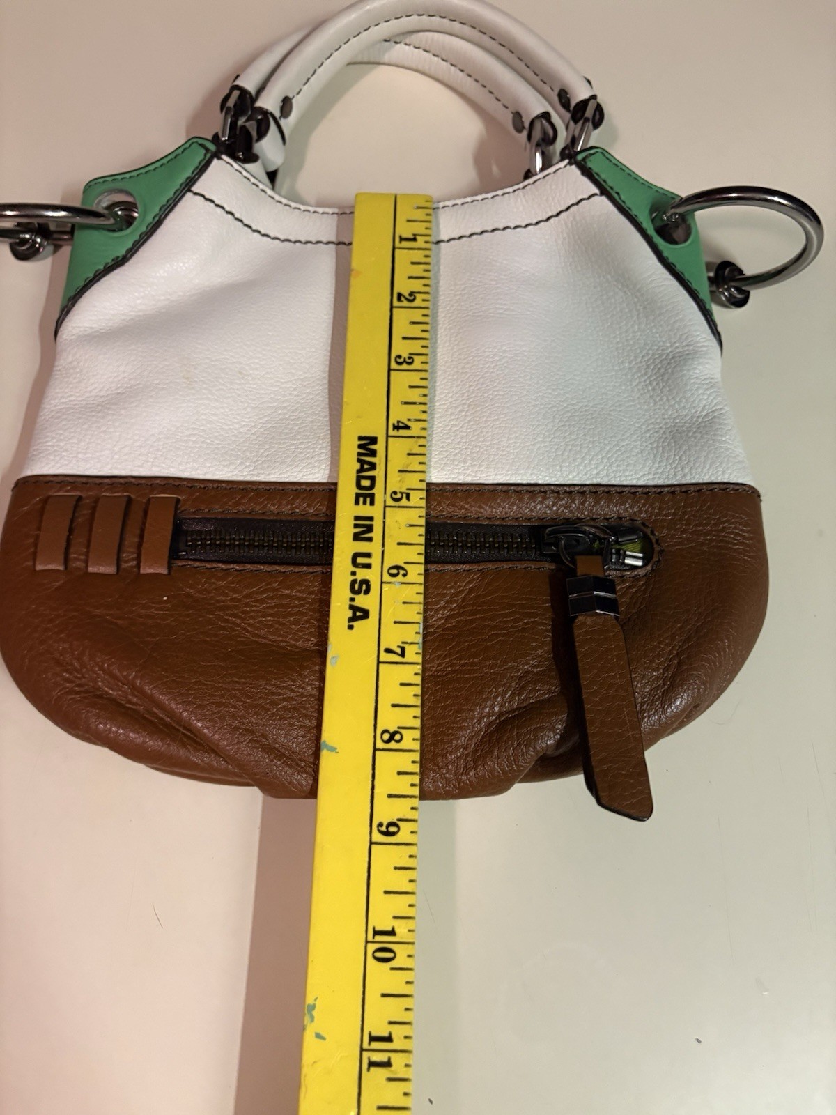 Dr Yany Leather Two Tone Boho Bag Green and Brown Shoulder Handbag **READ