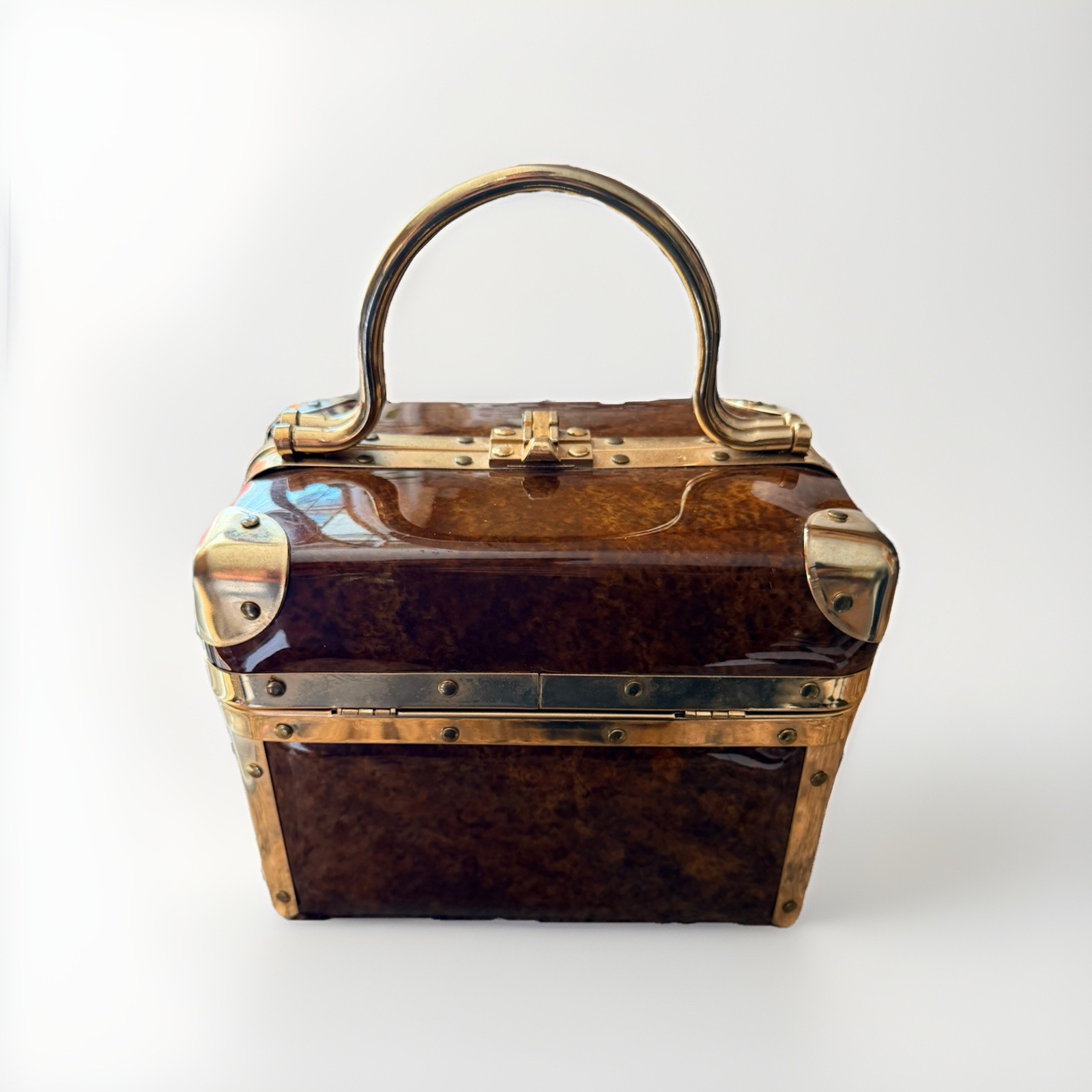 Vtg Lisette New York Train Case Purse Makeup Bag 1950-1960 Brass Borsa Bella