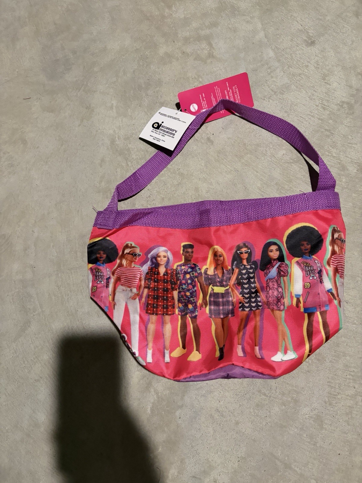 Barbie Pink Purple Graphic Print Bucket Shoulder Bag with Printed Design