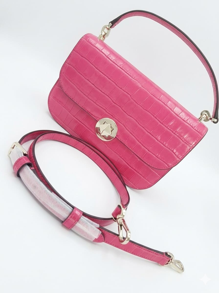 Kate Spade Audrey Flap Crossbody Festive Pink Croc Embossed Leather K9375 V095