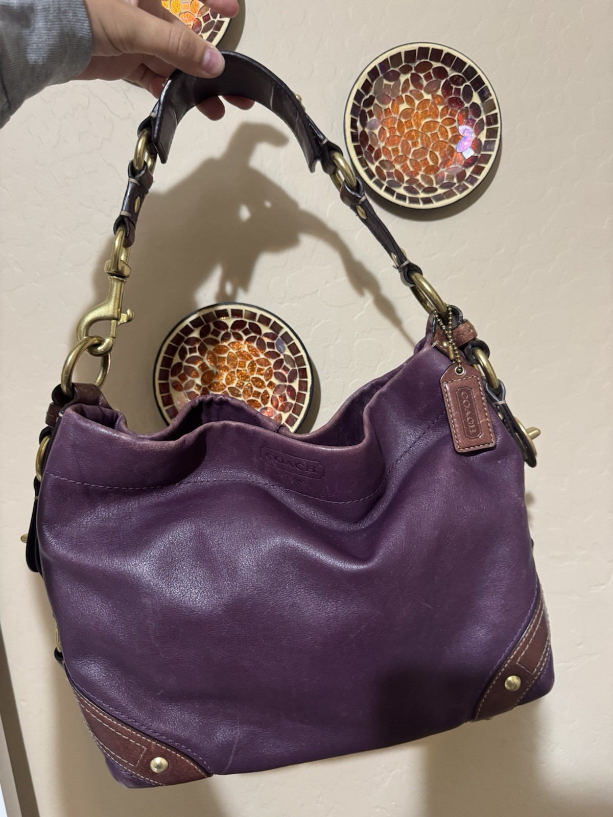Vintage Coach Carly Y2K Purple Leather Hobo Shoulder Bag Purse
